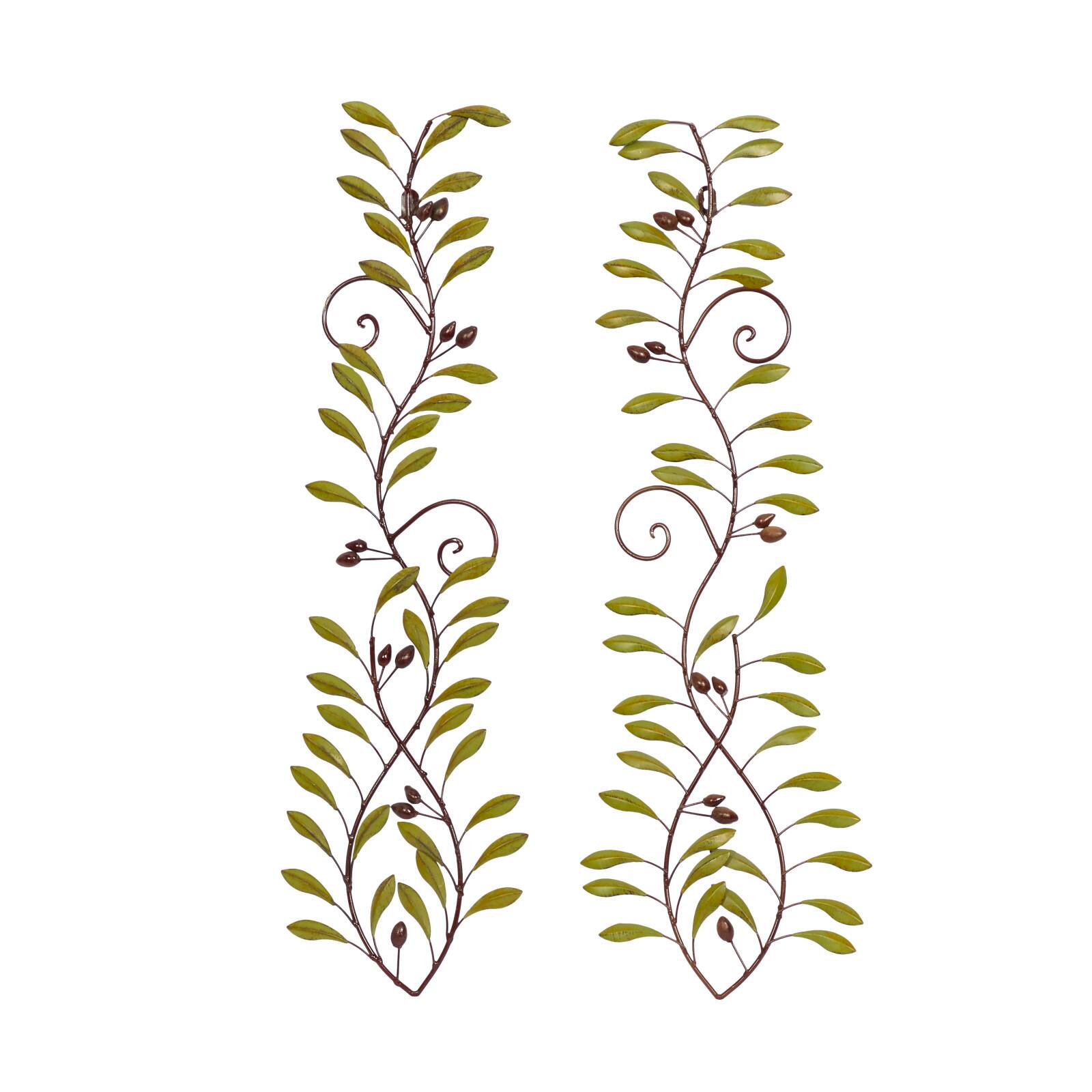Green Metal Traditional Leaves Wall Décor Set