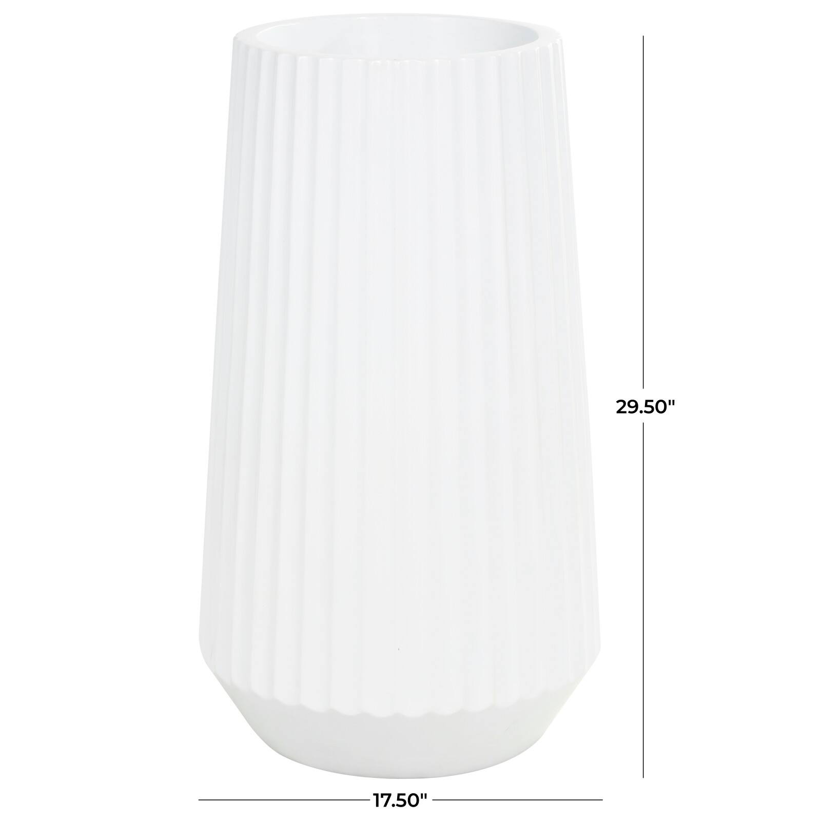 Large White Ribbed Resin Floor Vase