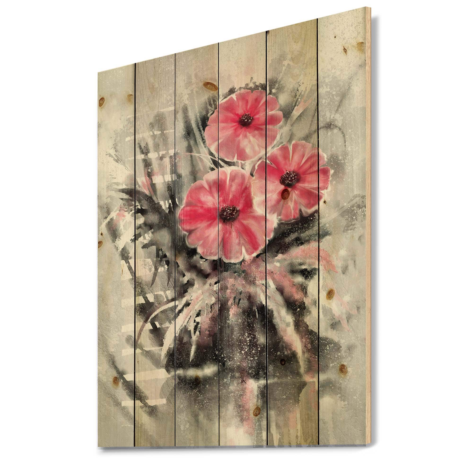 Designart - Abstract Red Flowers On Gray