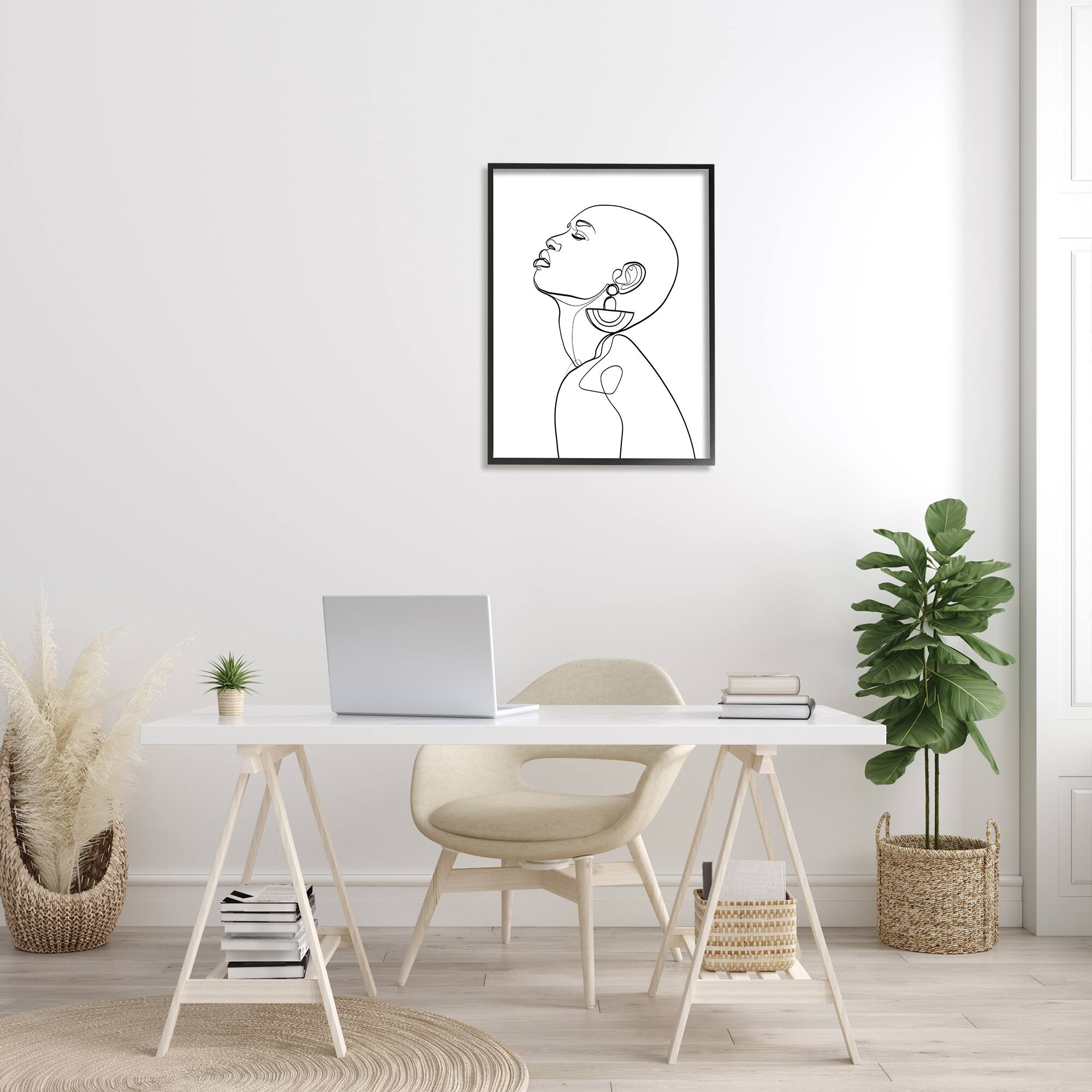 Stupell Industries Woman Wearing Circular Earrings Black Line Fluid Abstraction in Black Frame Wall Art