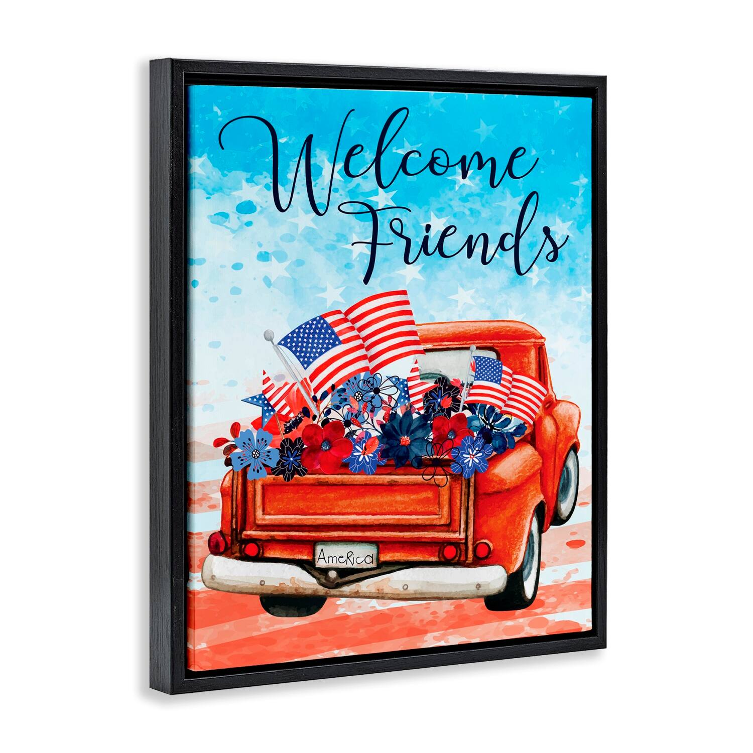 Stupell Industries Welcome Friends Americana Pickup Truck Floater Framed Art