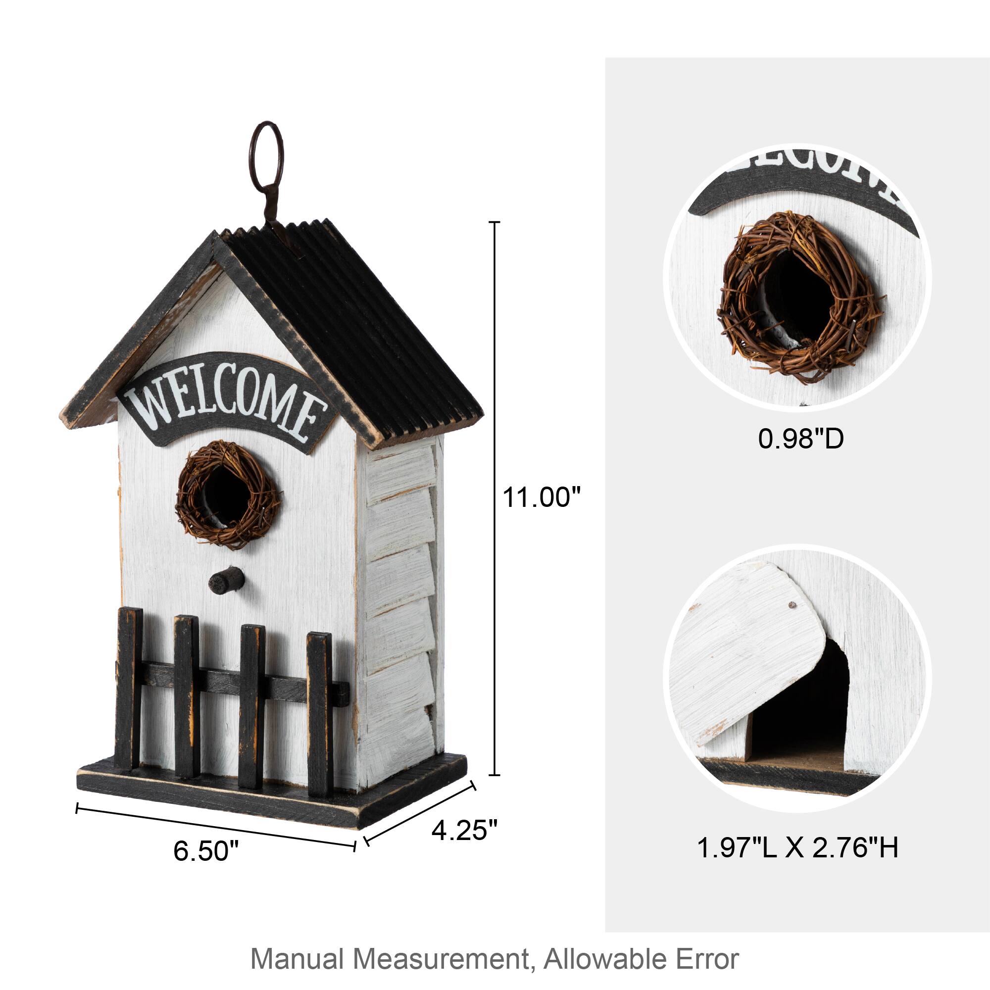 Glitzhome® 11" Washed White Solid Wood Fence Outdoor Garden Birdhouse