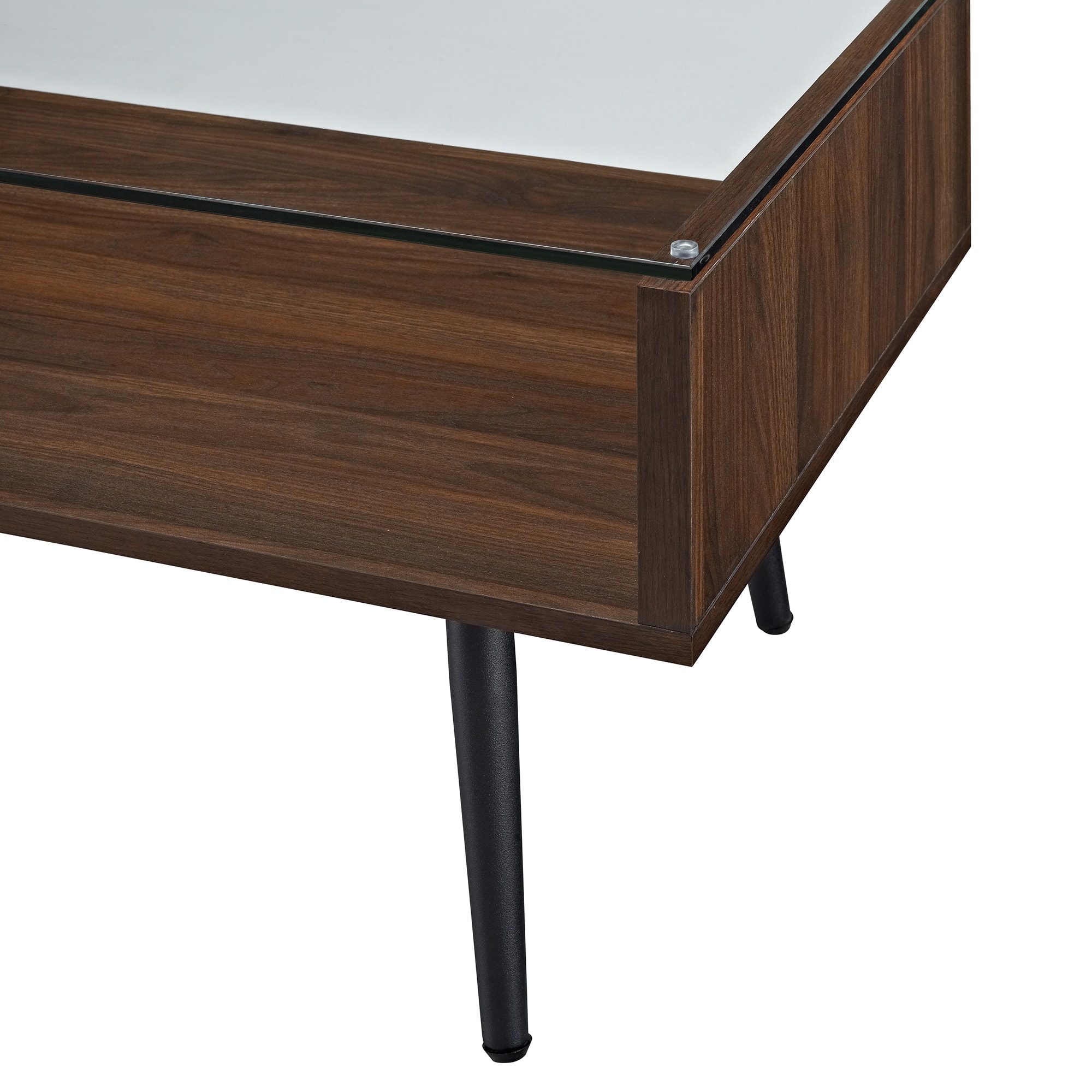 Dark Walnut Mid Century Modern Wood & Glass Coffee Table