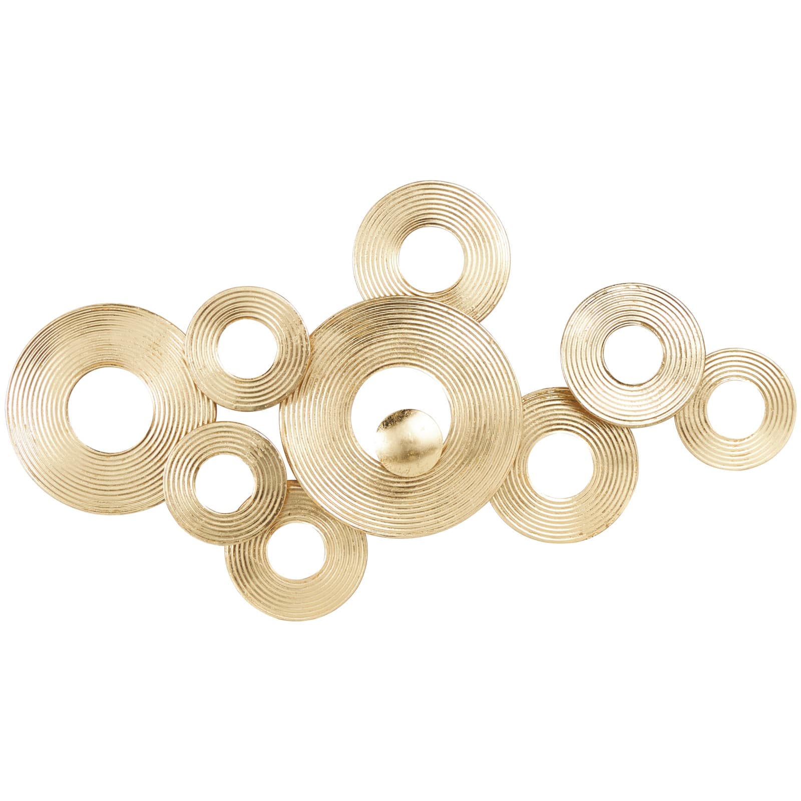 Gold Metal Abstract Stacked Circle Ring Wall Decor with Groove Texture