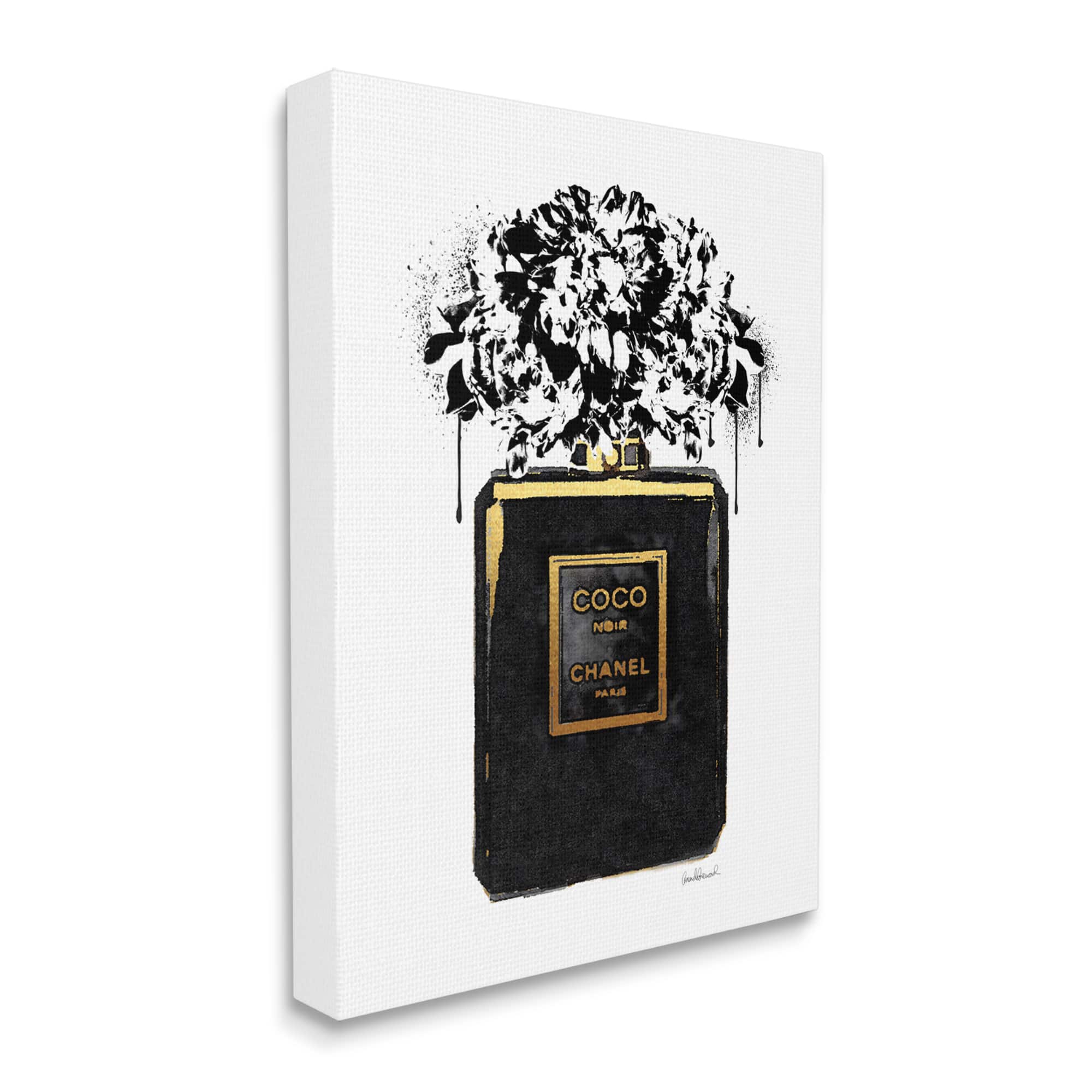 Stupell Industries Spray Paint Flowers in Black Fashion Fragrance Bottle Canvas Wall Art