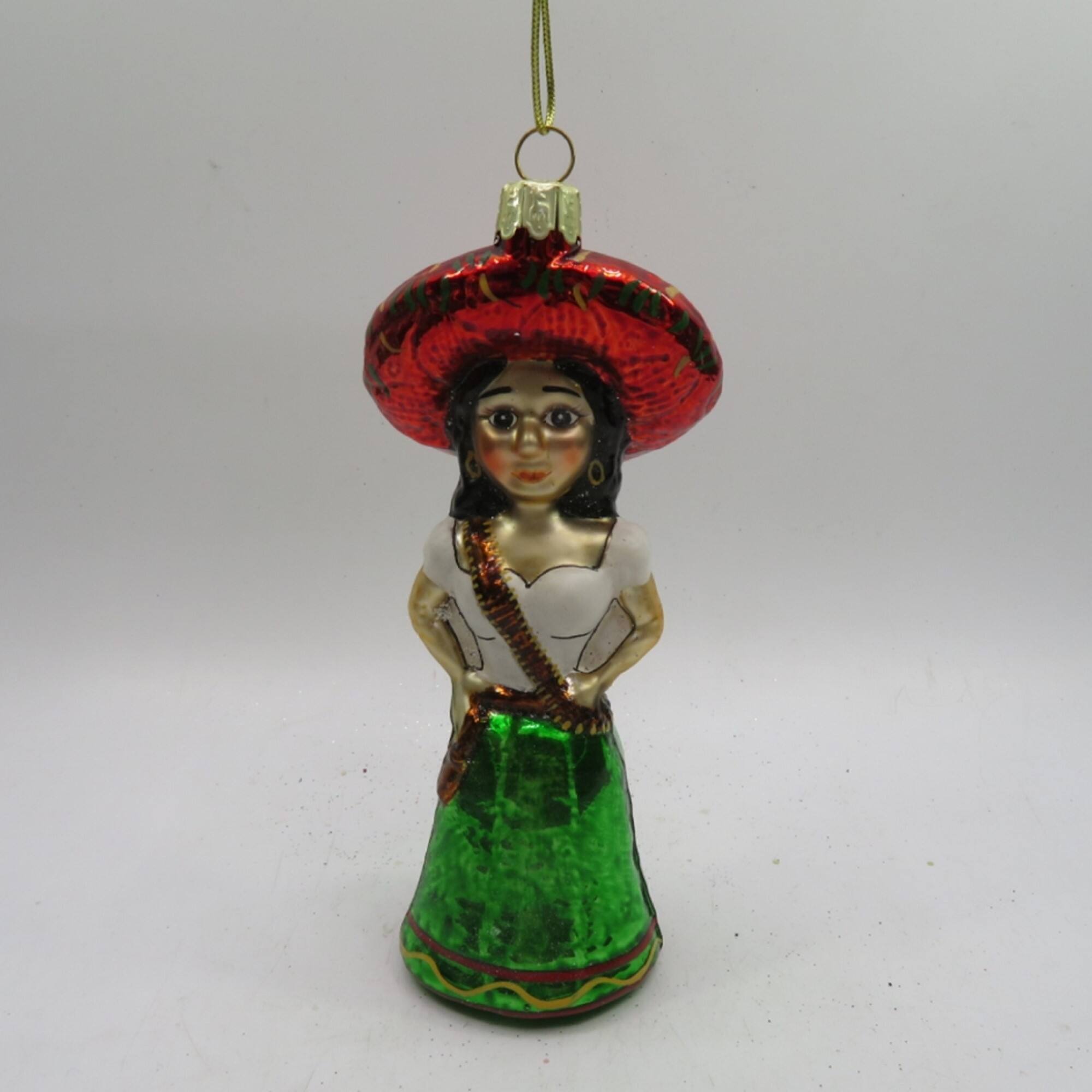5.75" Red and Green Latina Lady Glass Christmas Ornament