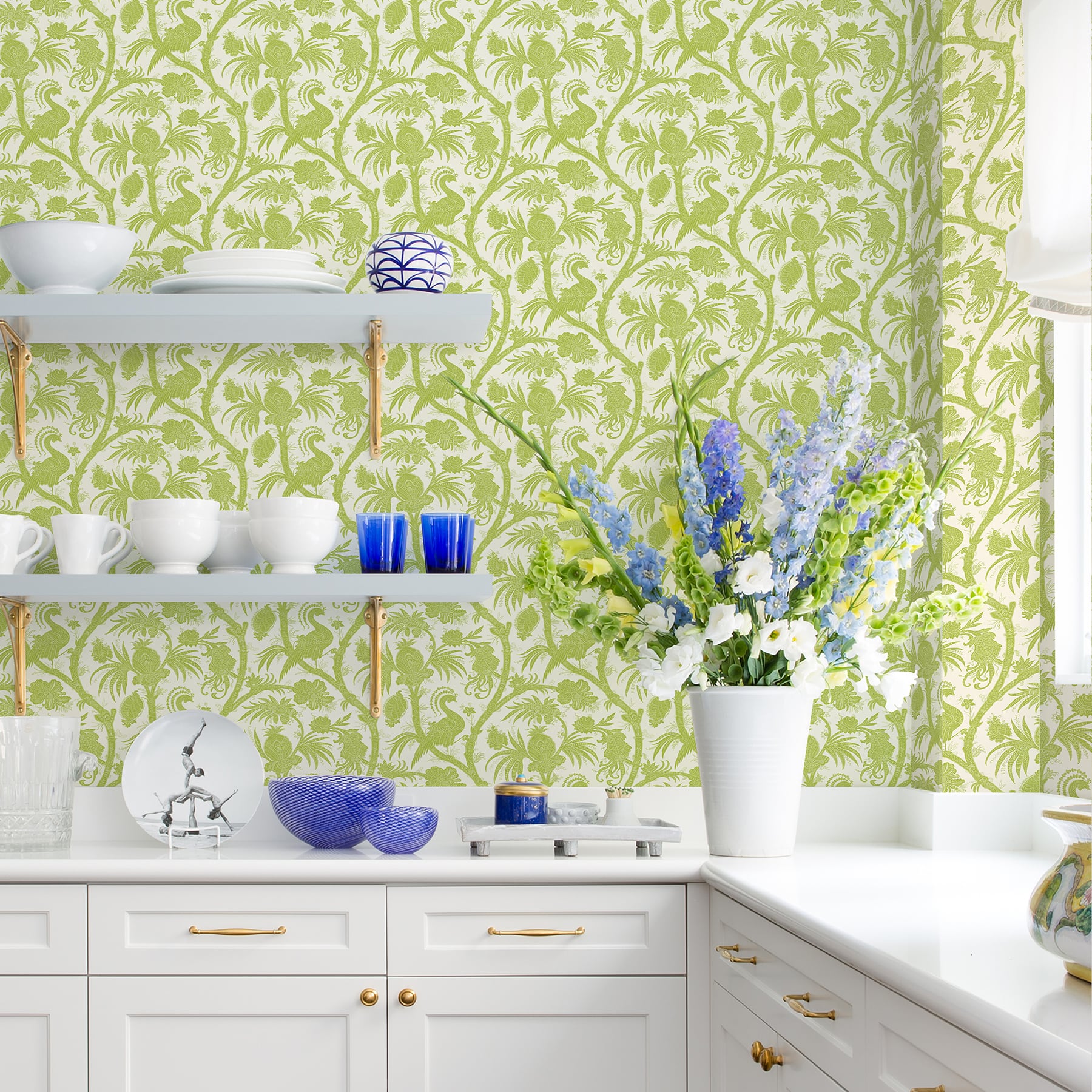 Scalamandre Pear Balinese Peacock Peel & Stick Wallpaper