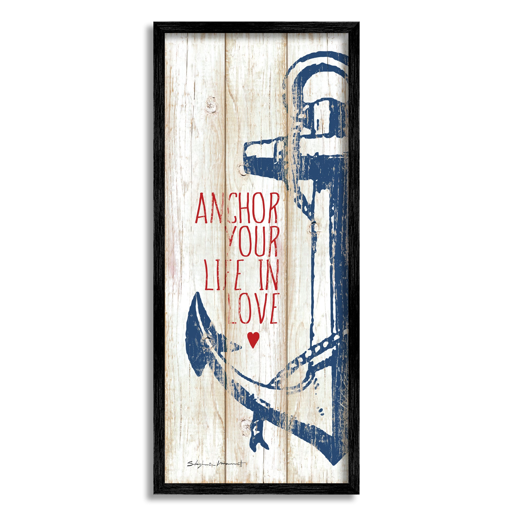Stupell Industries Anchor Your Life in Love Quote Red Heart Framed Wall Art