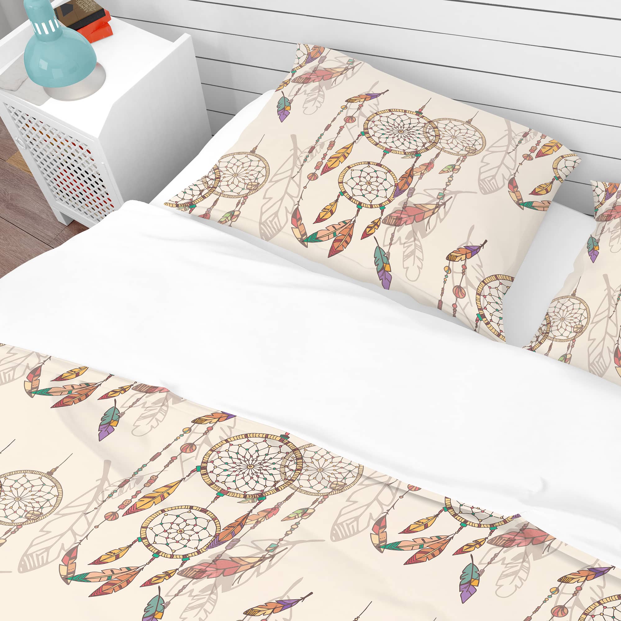 Designart 'Bohemian Dream Catcher with Beads & Feathers' Southwestern Bedding Set - Duvet Cover & Shams, Full/Queen