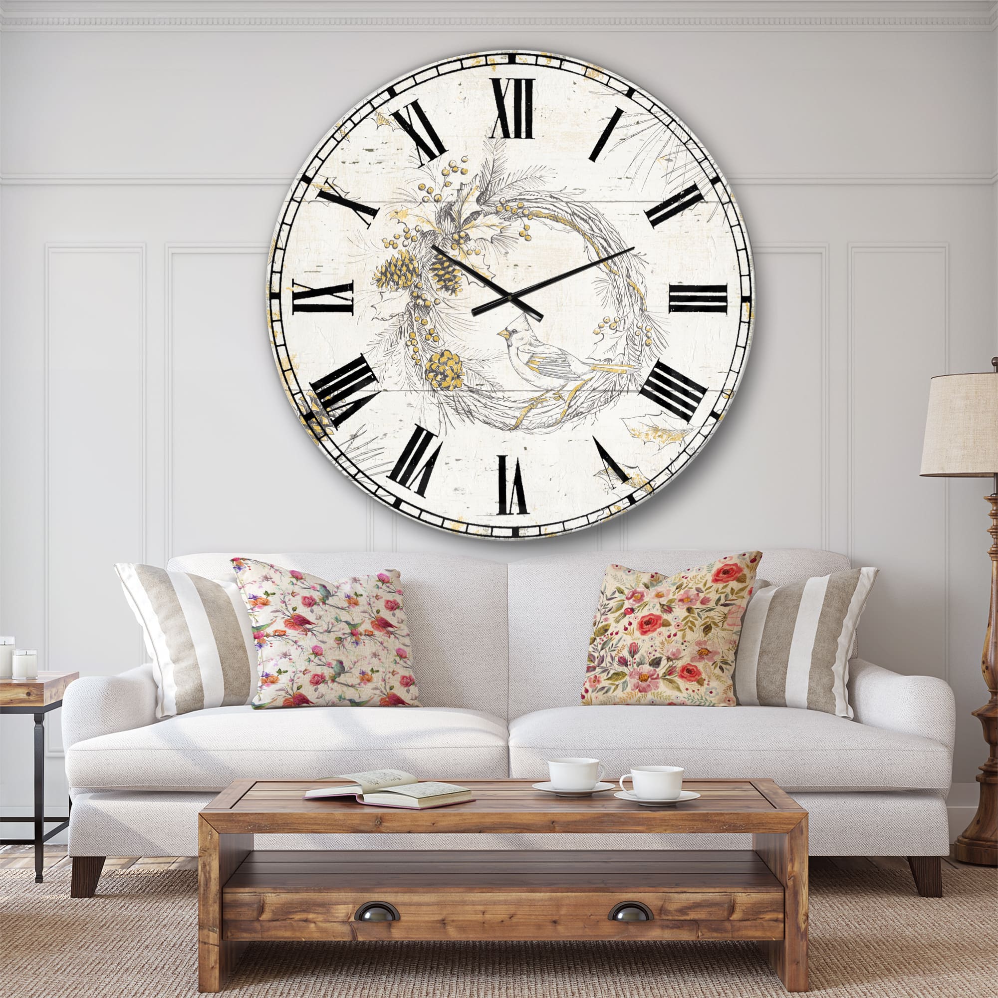 Designart 'Gold Beautiful Cardinals Traditional Wall Clock
