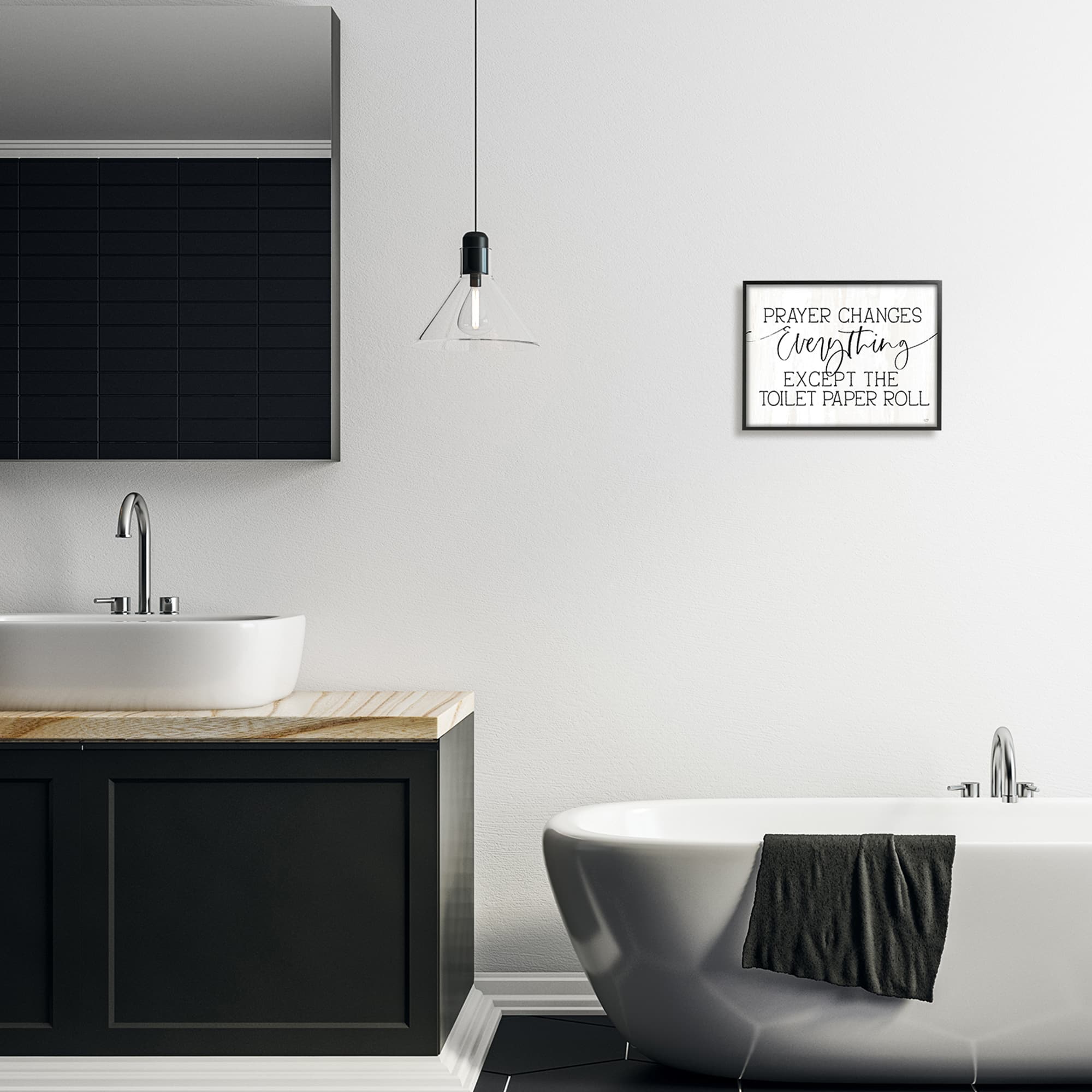 Stupell Industries Prayer Changes Everything Funny Bathroom Quote Framed Giclee Art