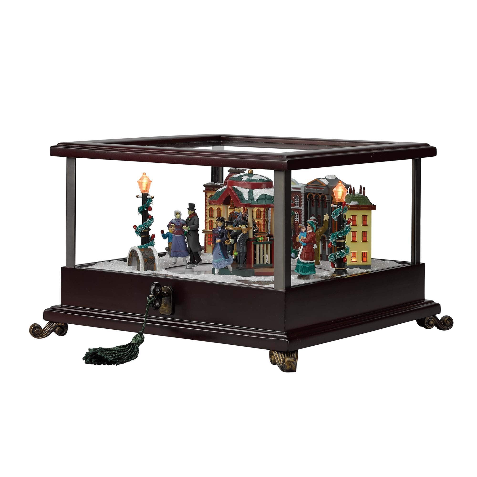 Mr. Christmas 10.5" Animated Village Holiday Music Box with Skaters