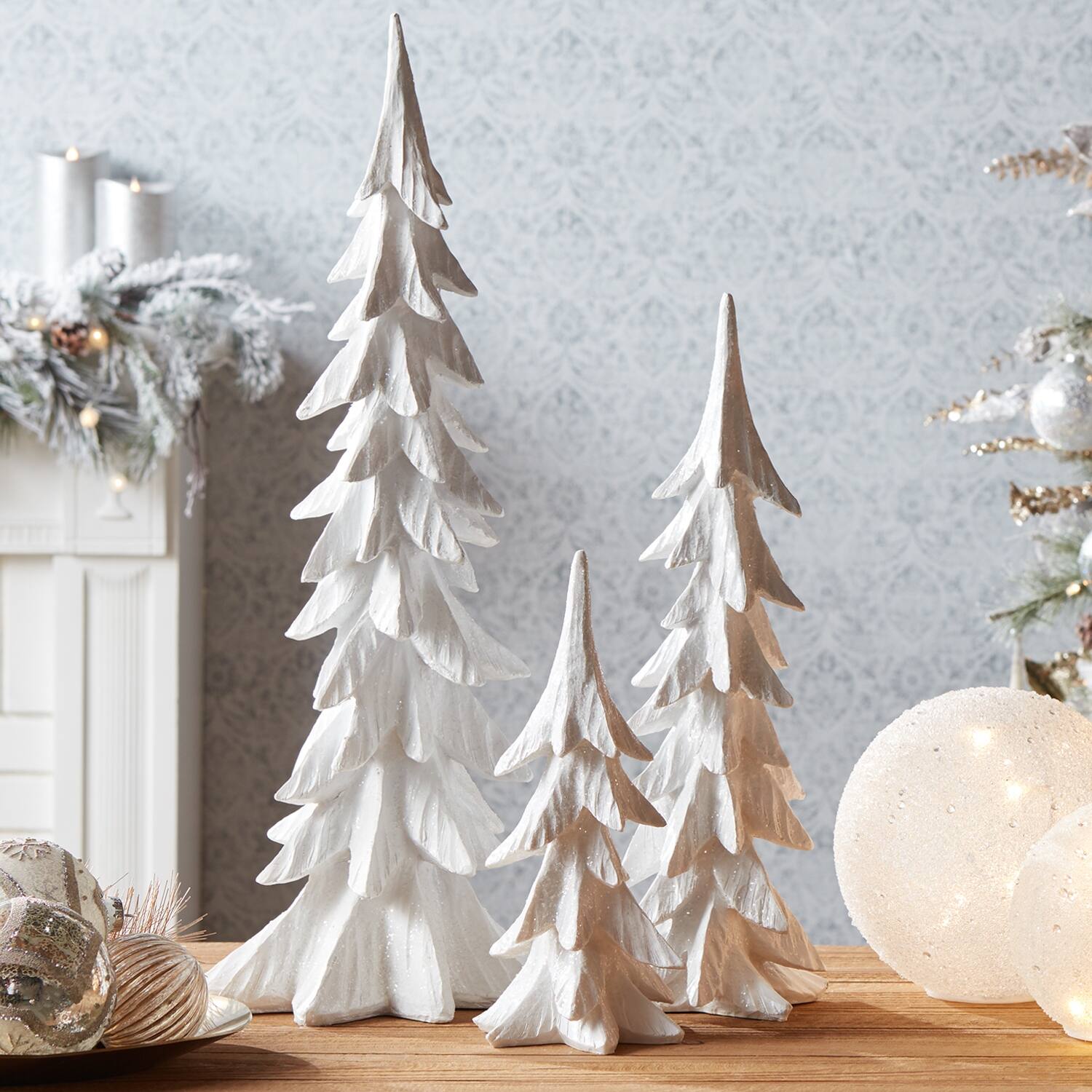 Melrose White Shimmer Tabletop Holiday Trees Set