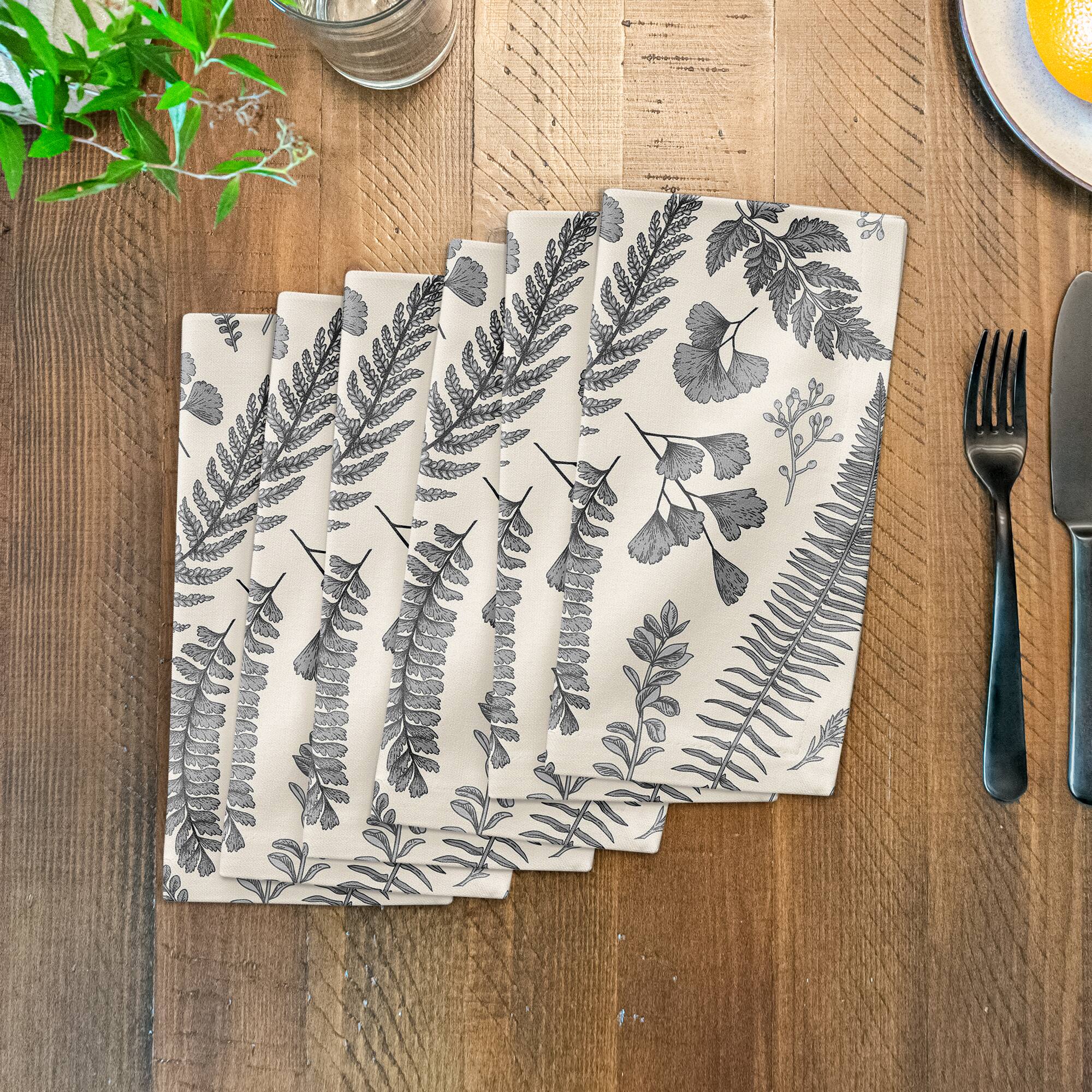 Gray Botanical Cotton Twill Dinner Napkin
