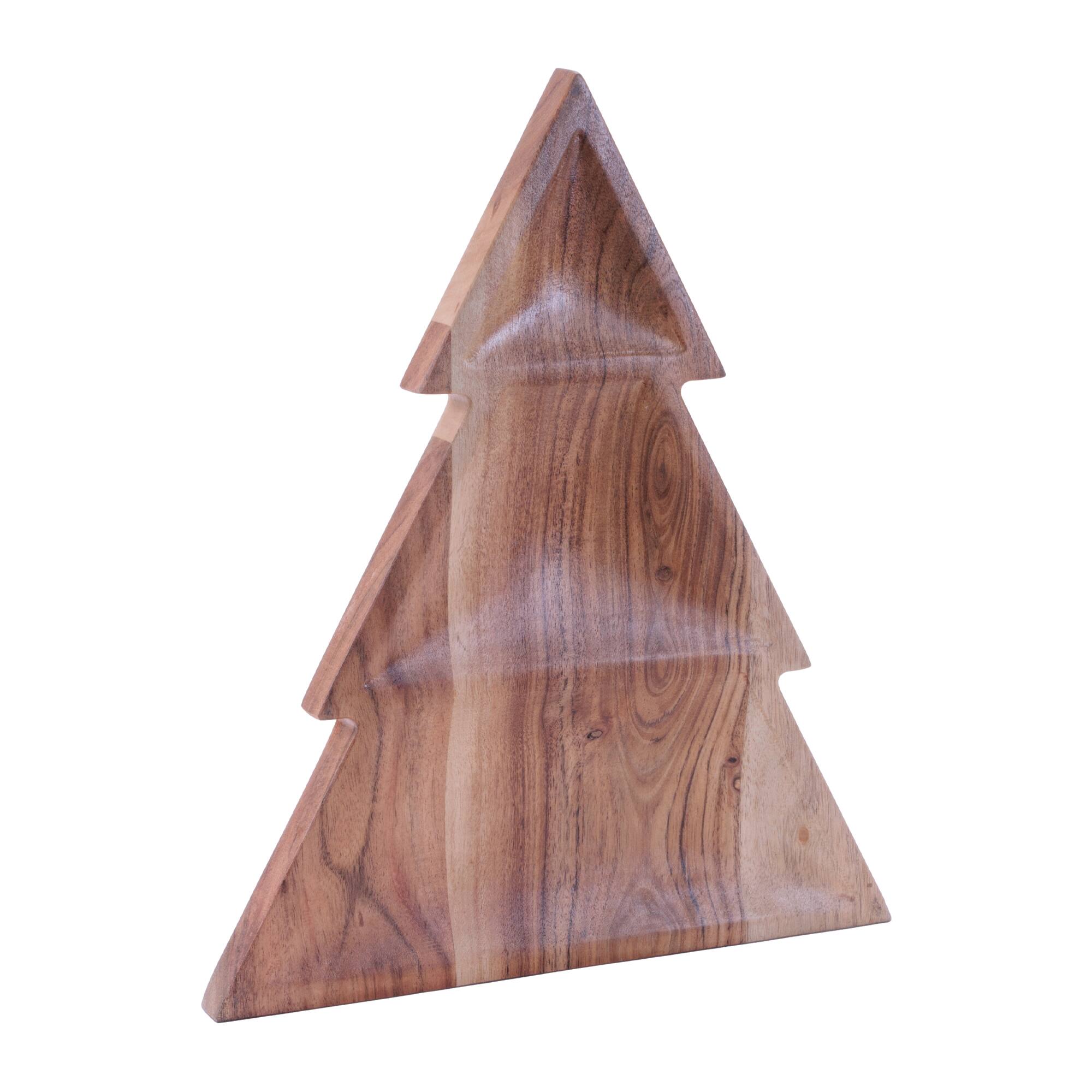 Melrose Wood Christmas Tree Divided Serving Tray