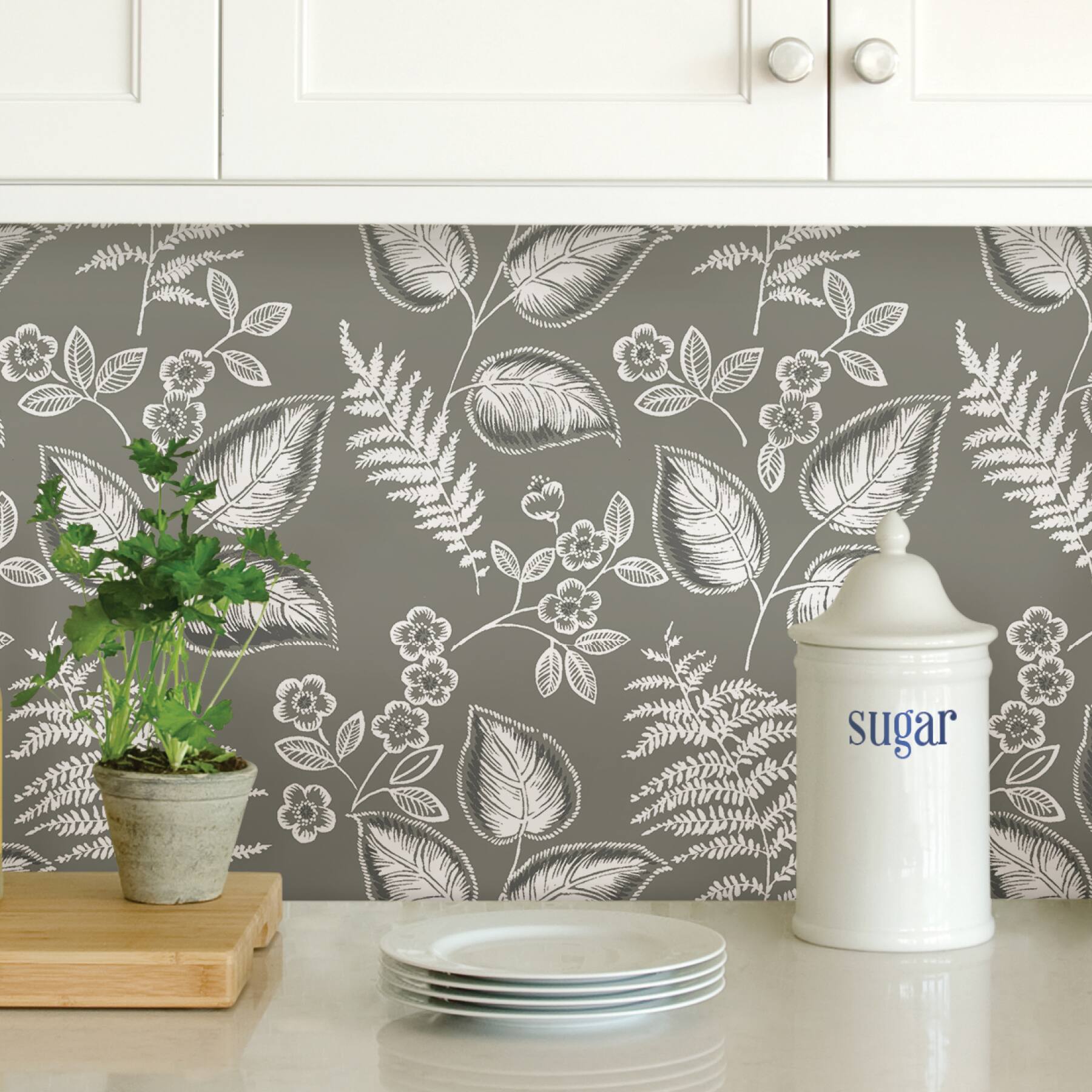 NuWallpaper Gray Foliage Peel & Stick Wallpaper
