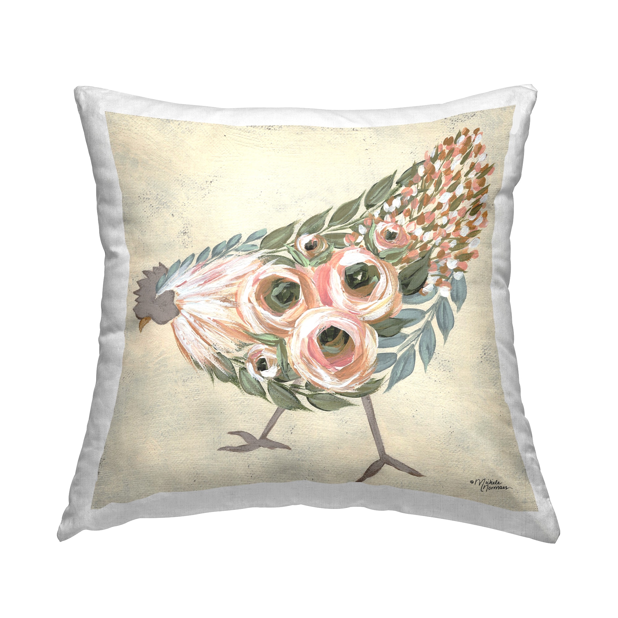 Stupell Industries Vintage Farm Chicken Pink Floral Body Throw Pillow 18" x 18"