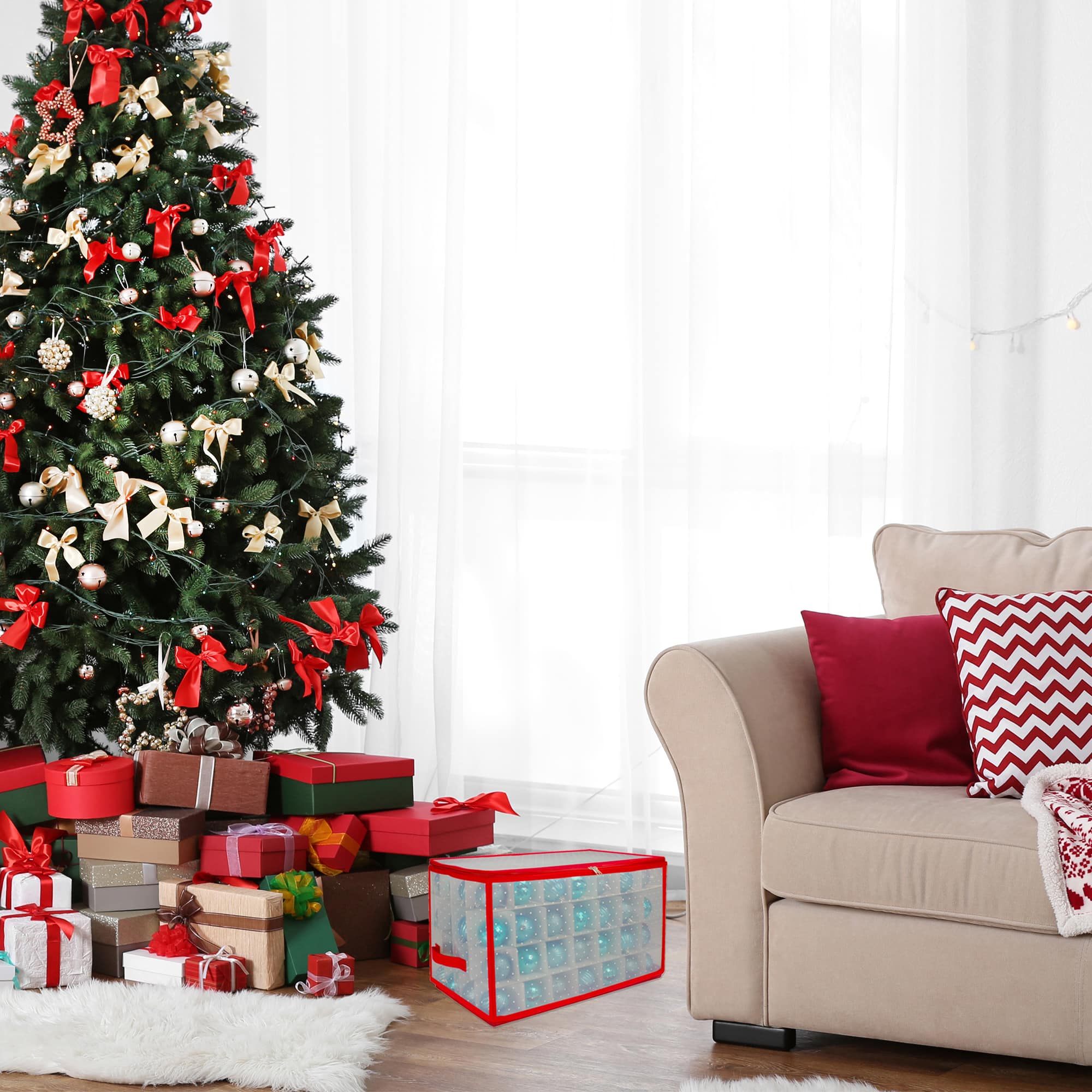 20.5" Red & Clear Transparent Zip Up Christmas Storage Box