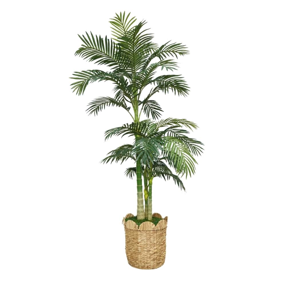 House of Silk Flowers 84" Golden Cane Palm in Natural Hyacinth Basket