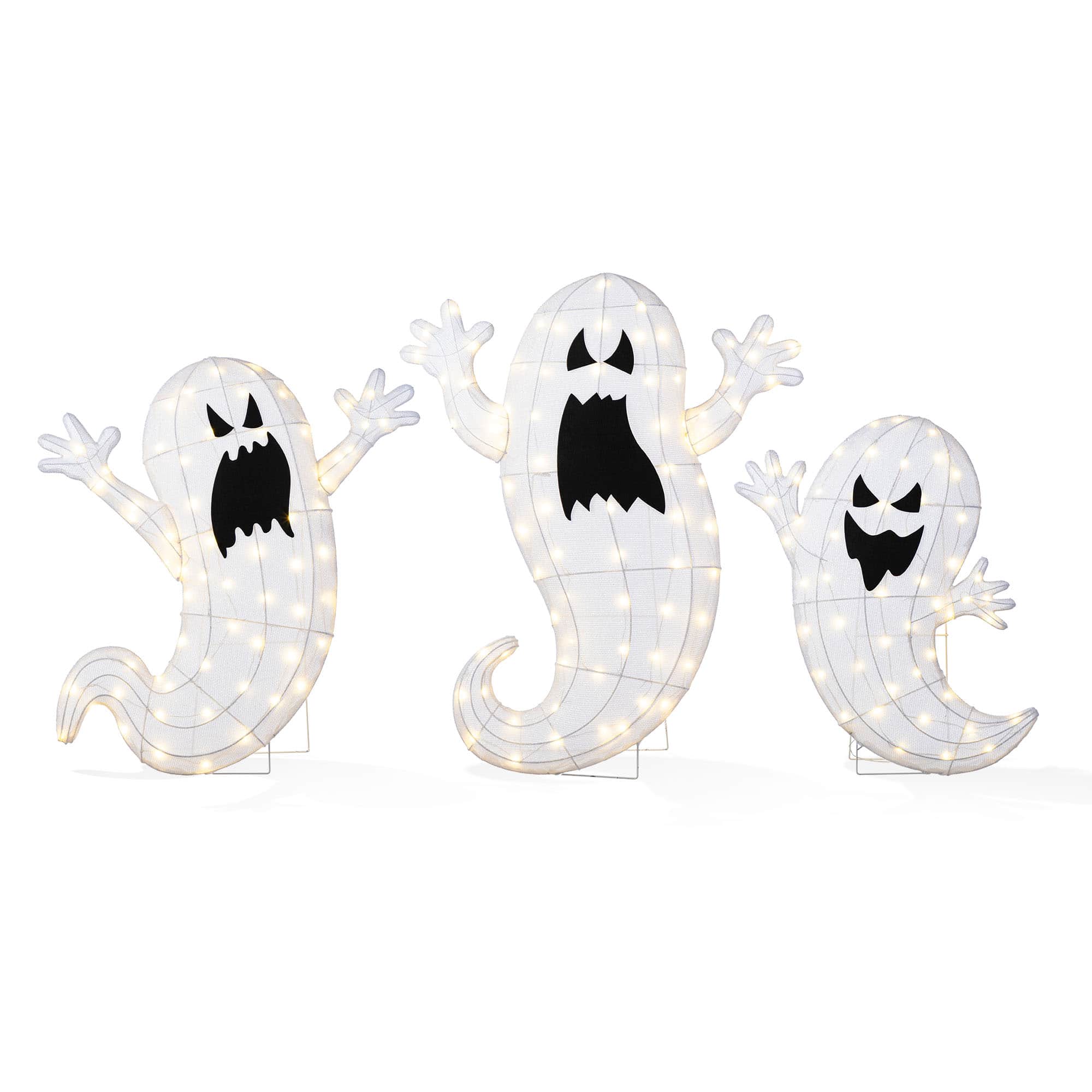 Glitzhome® Set of Lighted Halloween 2.5D Ghosts Family Outdoor Decor