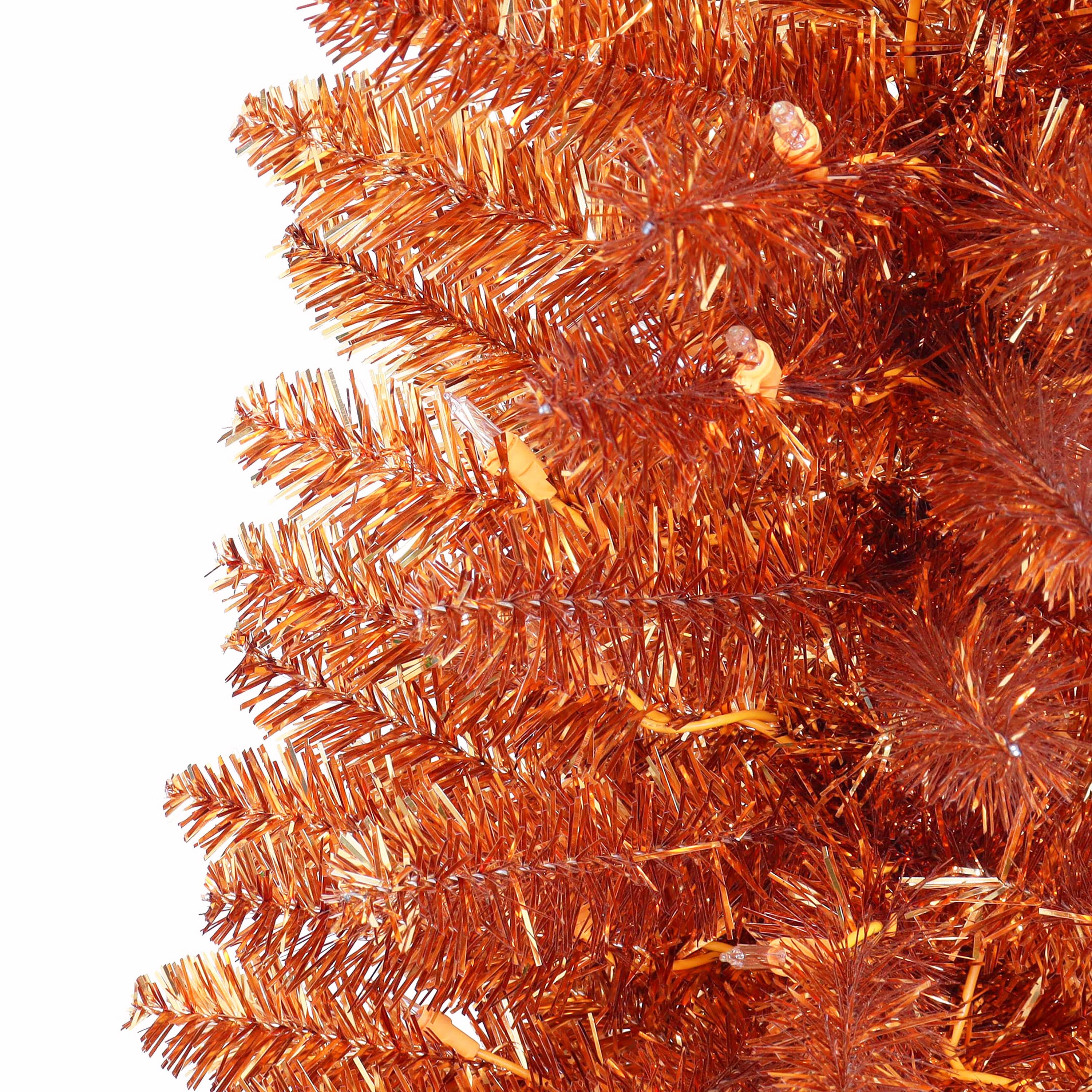 6ft. Pre-Lit Orange Tinsel Artificial Christmas Tree, Clear Lights