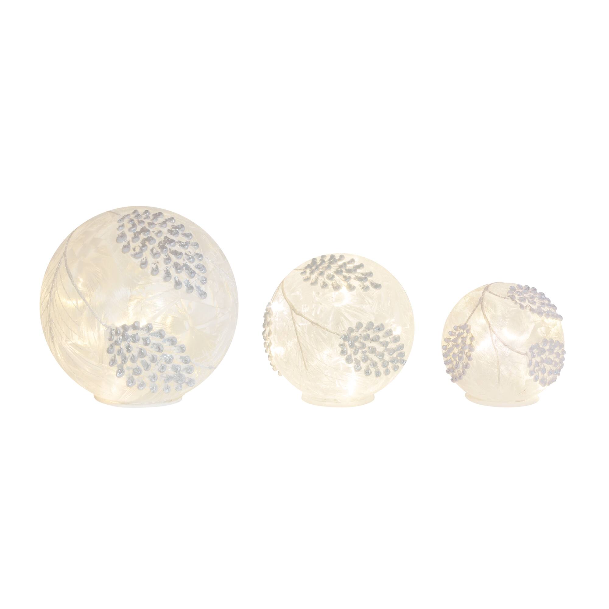 Melrose White LED Frosted Silver Pinecone Orb Set