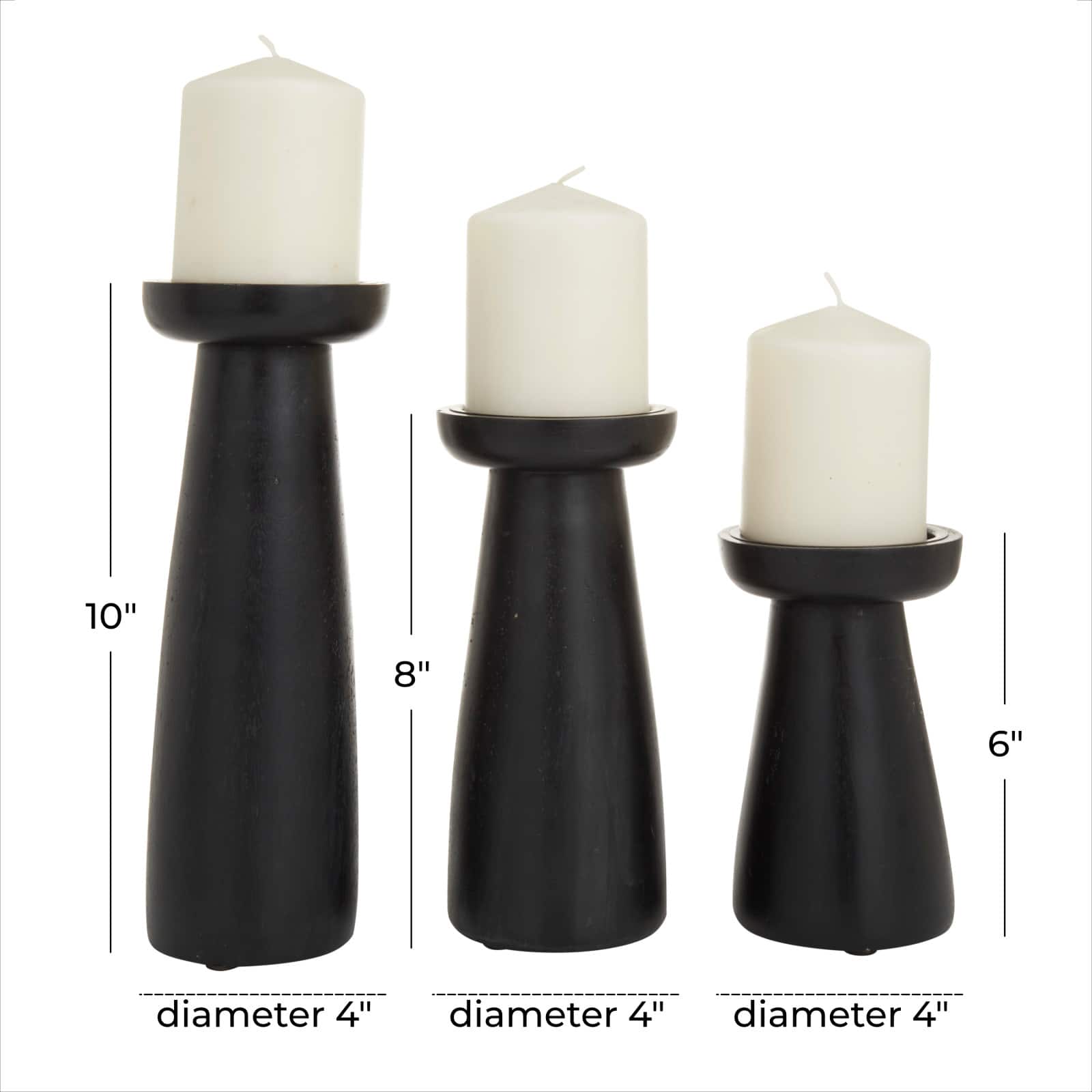 Black Wood Modern Candle holder 10",6",8"