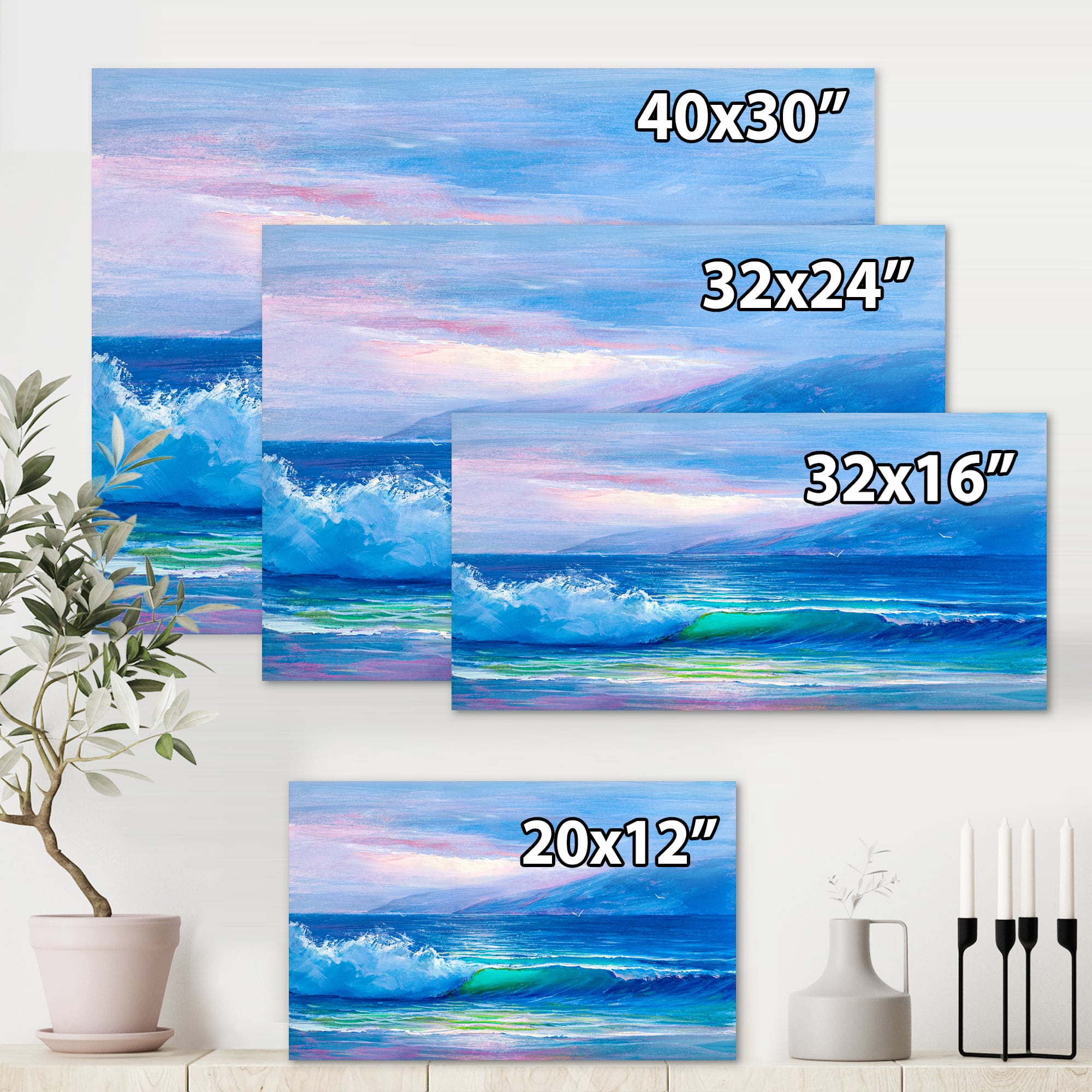 Designart - Blue Waves Breaking At The Beach II - Nautical & Coastal Canvas Wall Art Print