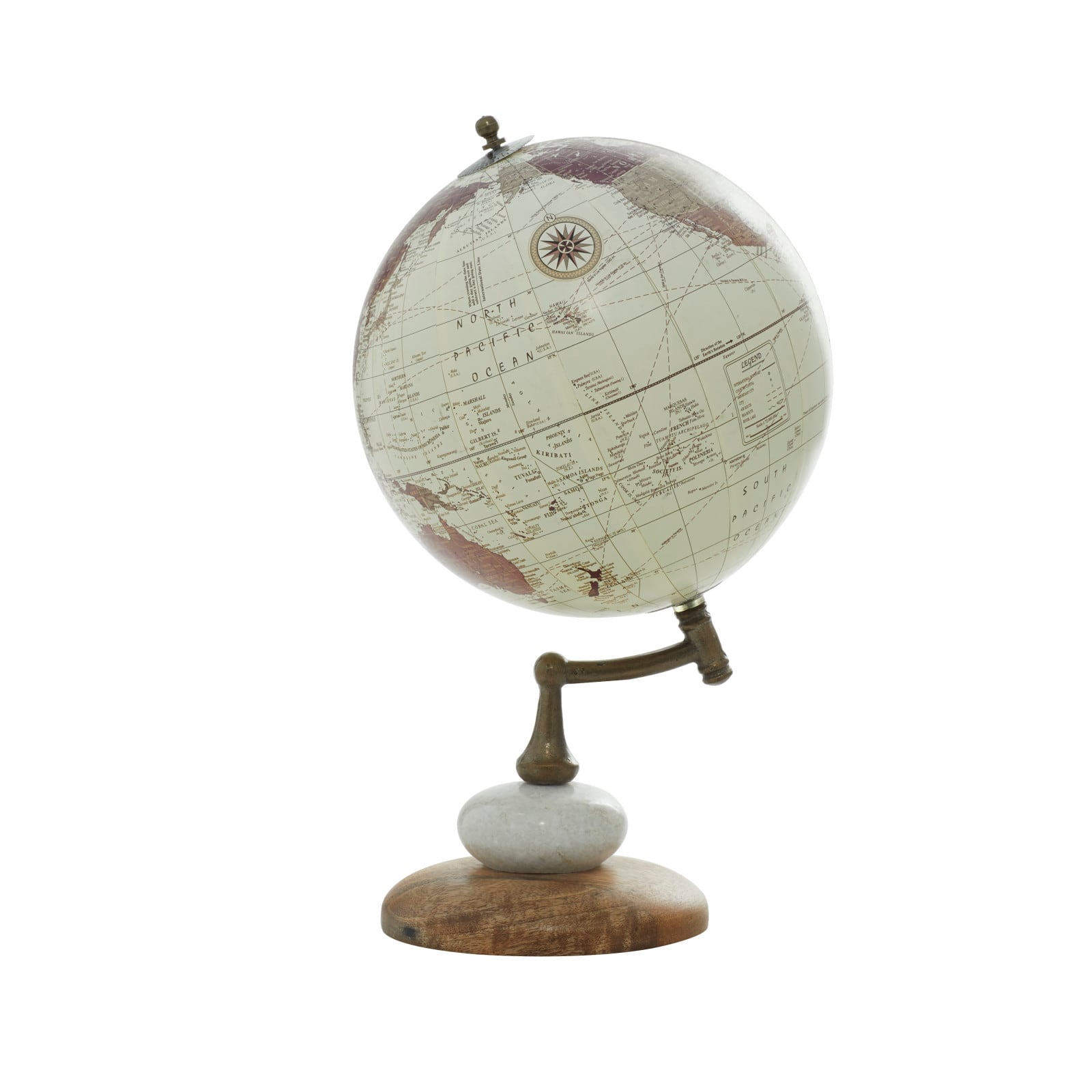 13" Cream Mango Wood & Marble Contemporary Globe