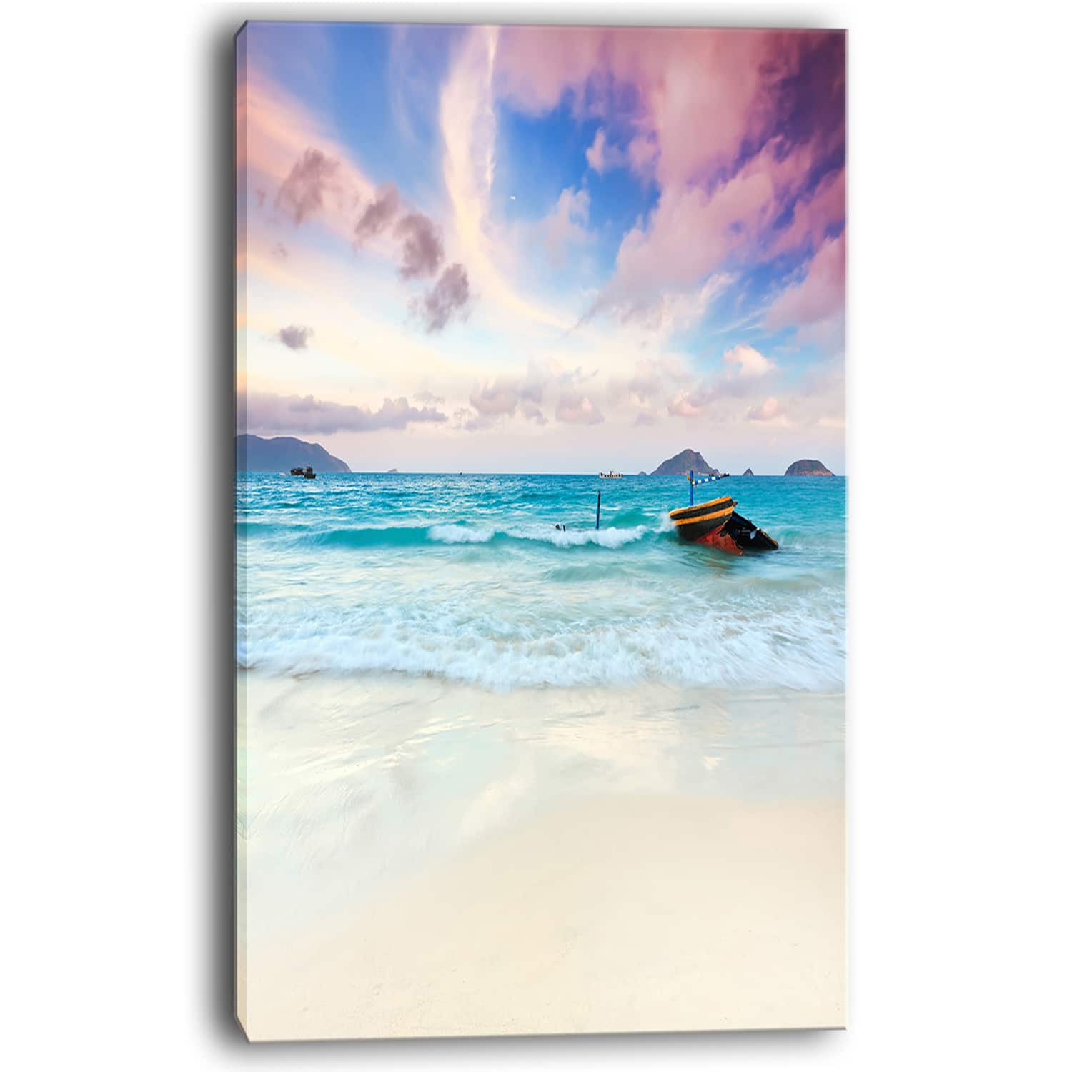 Designart - Exotic Seashore Sunset Over Blue Sea - Extra Large Seascape Art Canvas