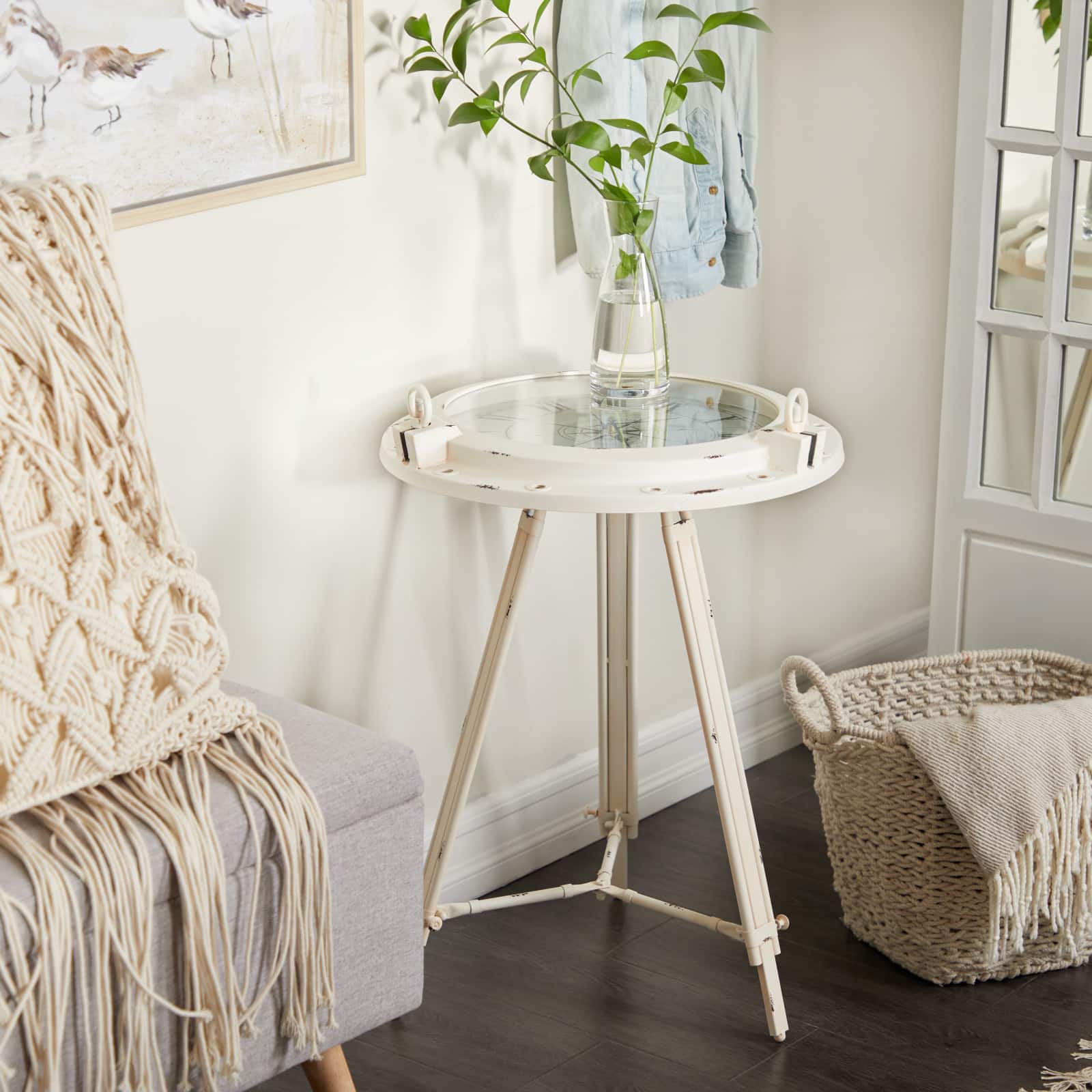 27" White Iron Coastal Accent Table