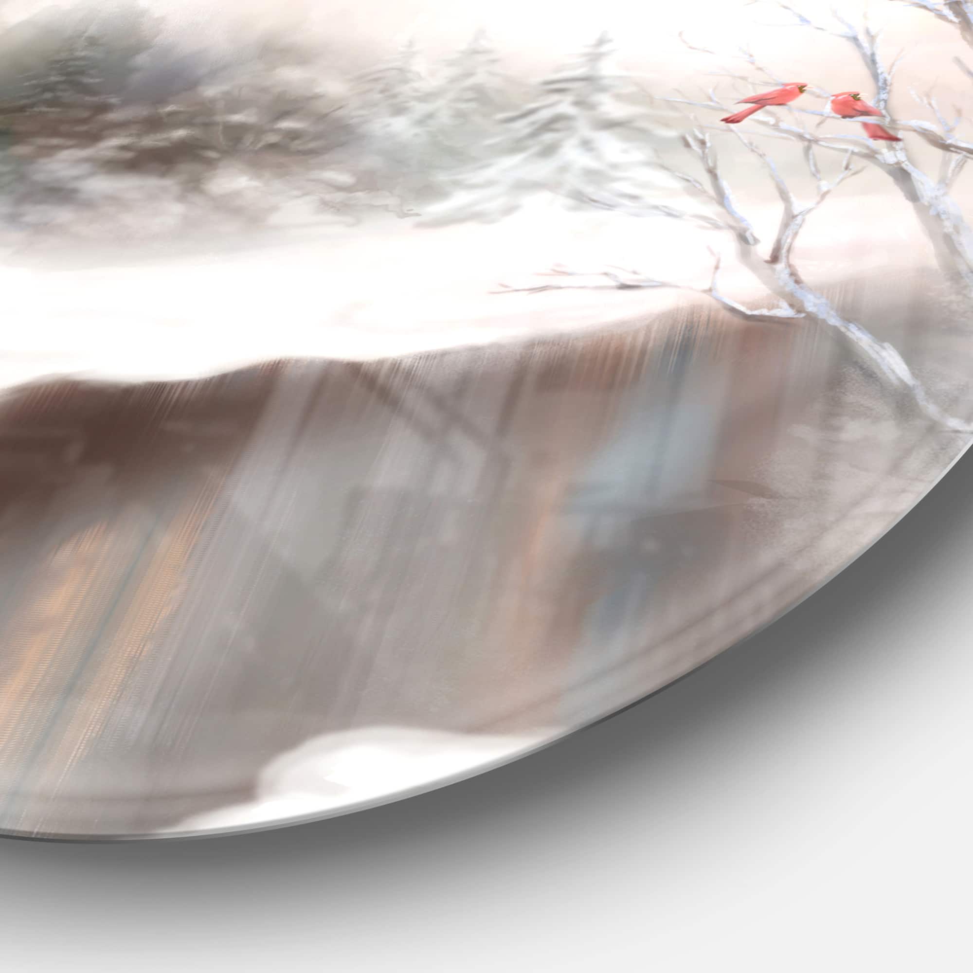 Designart - Snowy Silence' Landscape Metal Circle Wall Art