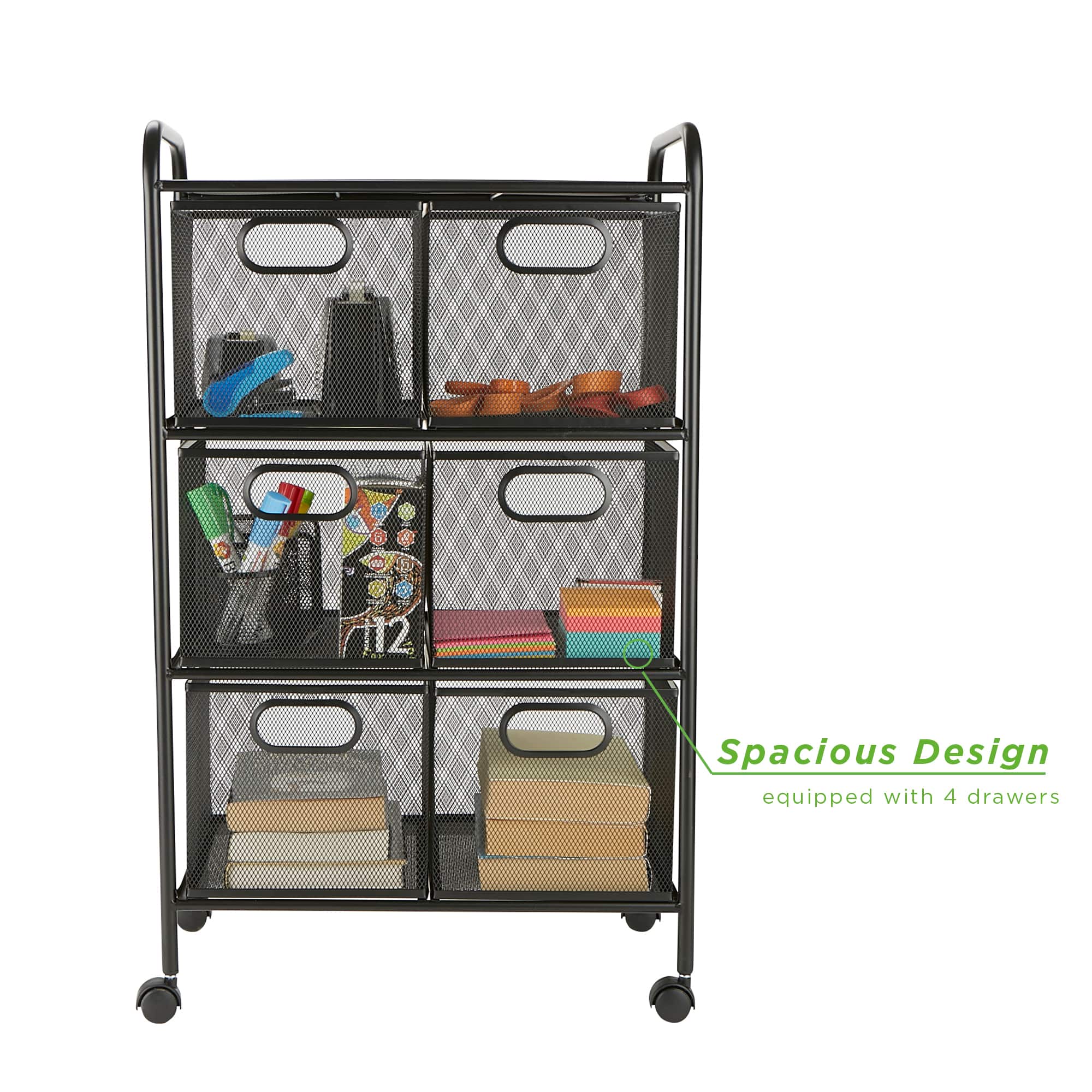 Mind Reader Black 6-Drawer Metal Rolling File Cart