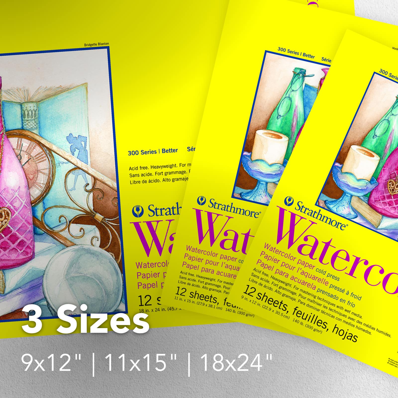 Strathmore Watercolor Paper Pad, 300 Series, Tape-Bound, 12 Sheets, 11" x 15"