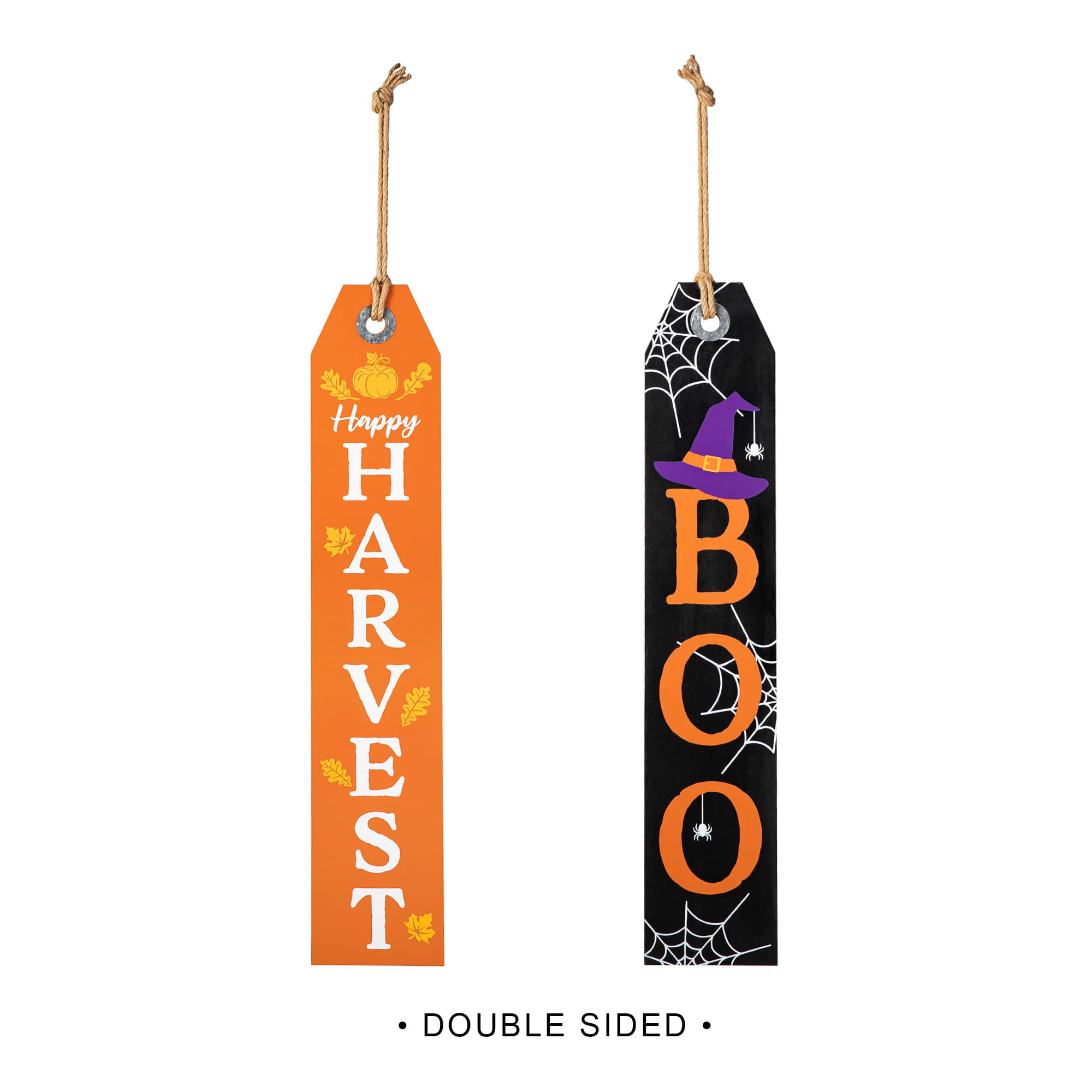 Glitzhome® 35.5" Fall & Halloween Reversible Wood Tag Porch Sign