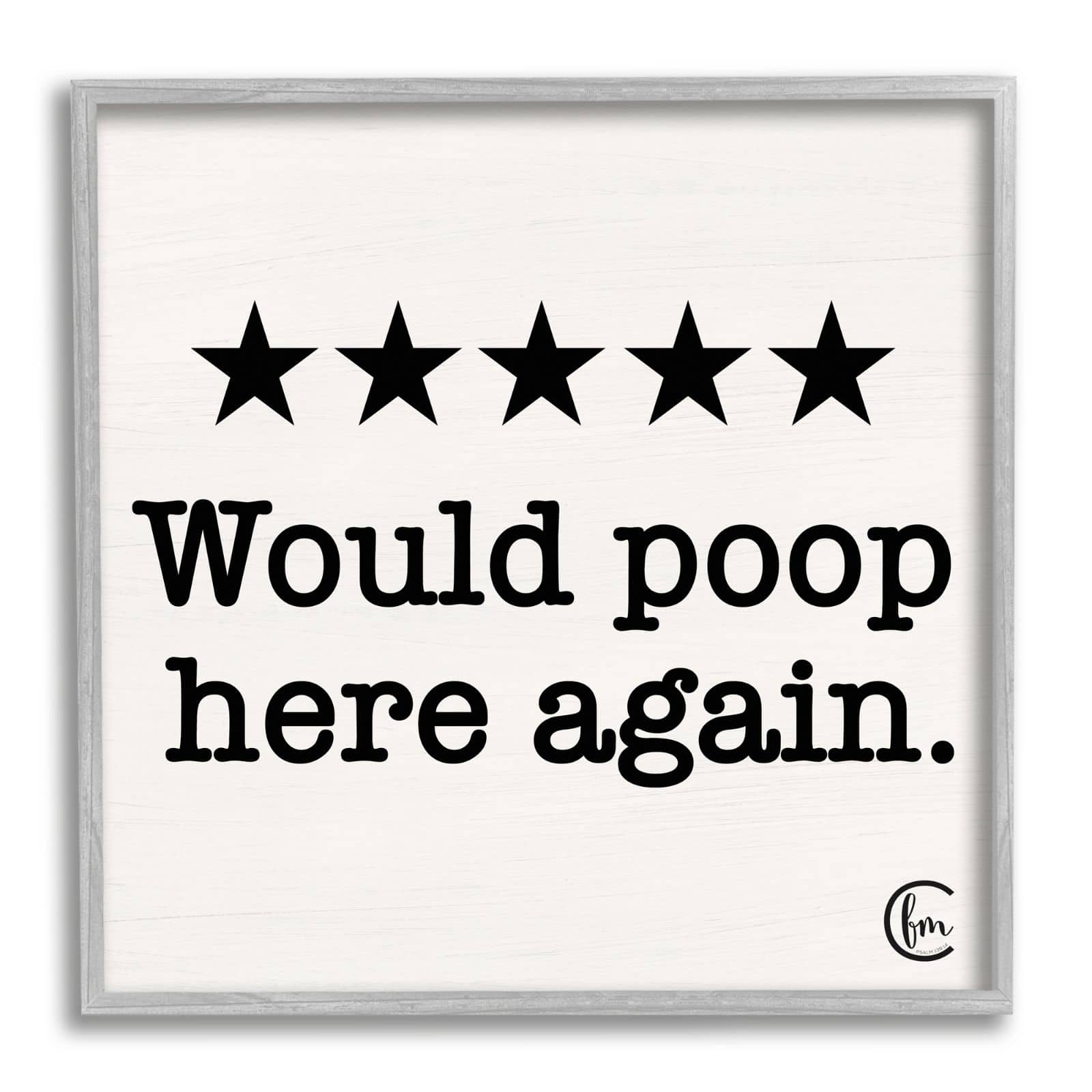 Stupell Industries Bathroom Rating Five Starts Would Poop Here Again Black and White Sign Framed Wall Art