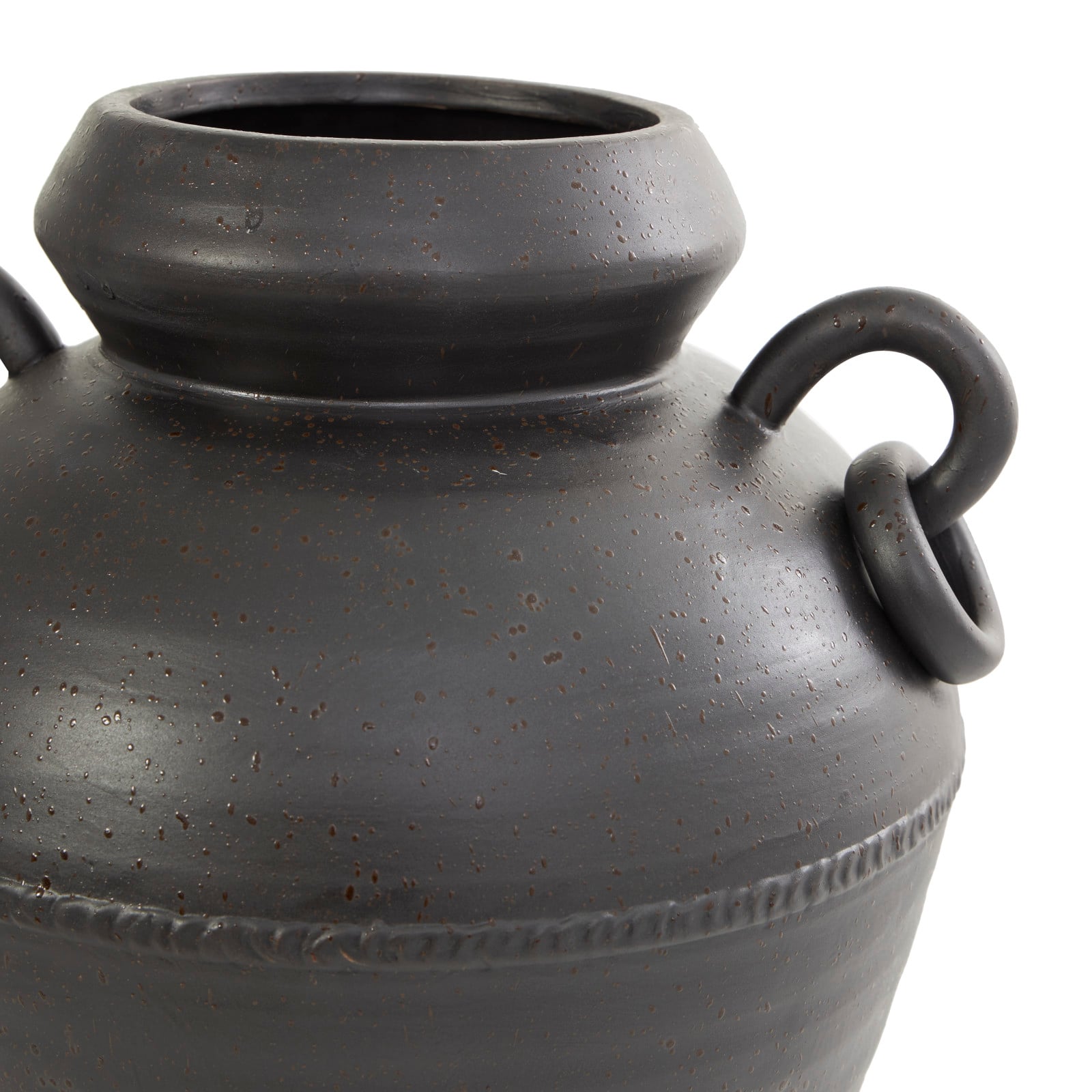 15" Black Ceramic Amphora Vase with Speckled Texture & Ring Handles