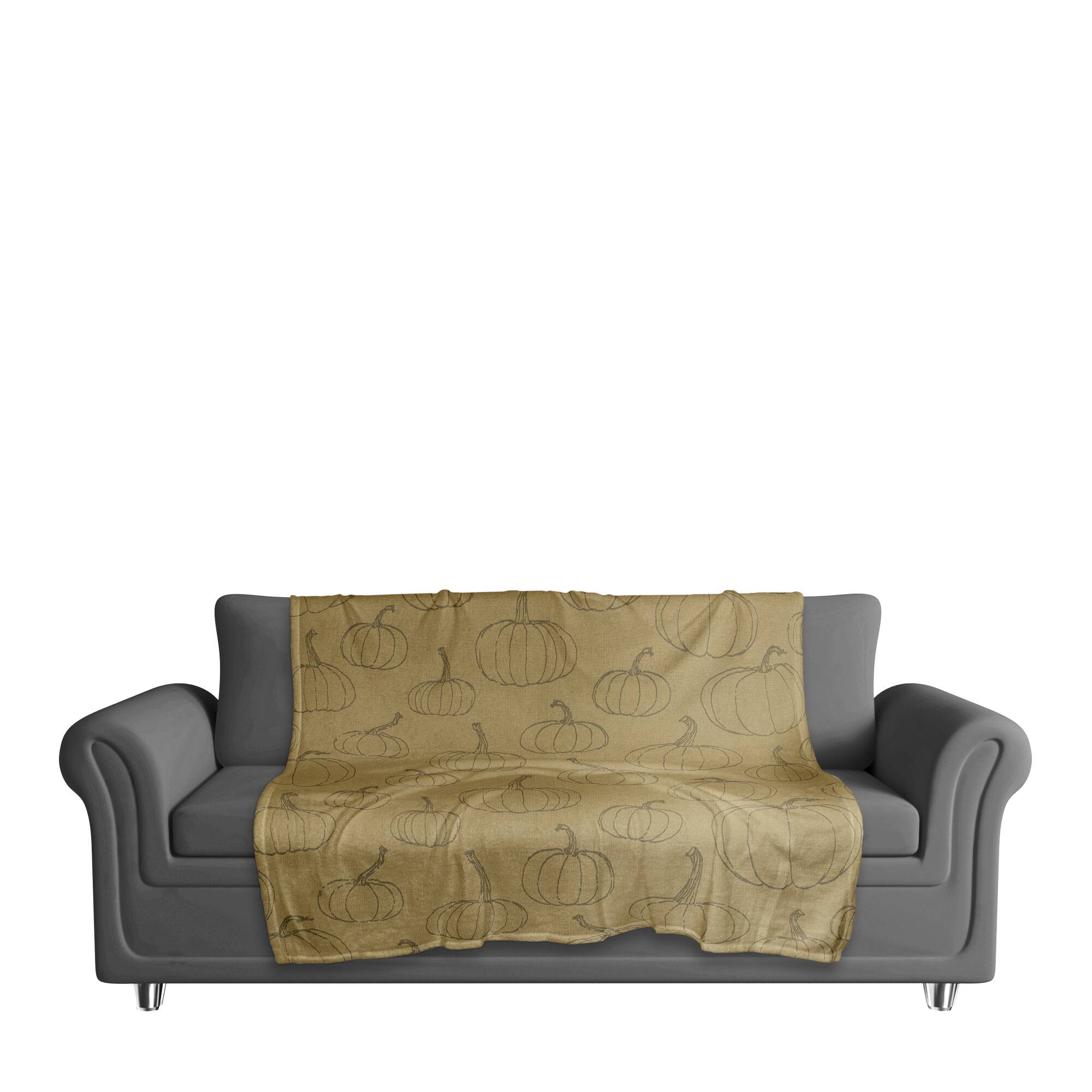 Mustard Yellow Pumpkin Patterned Coral Fleece Blanket
