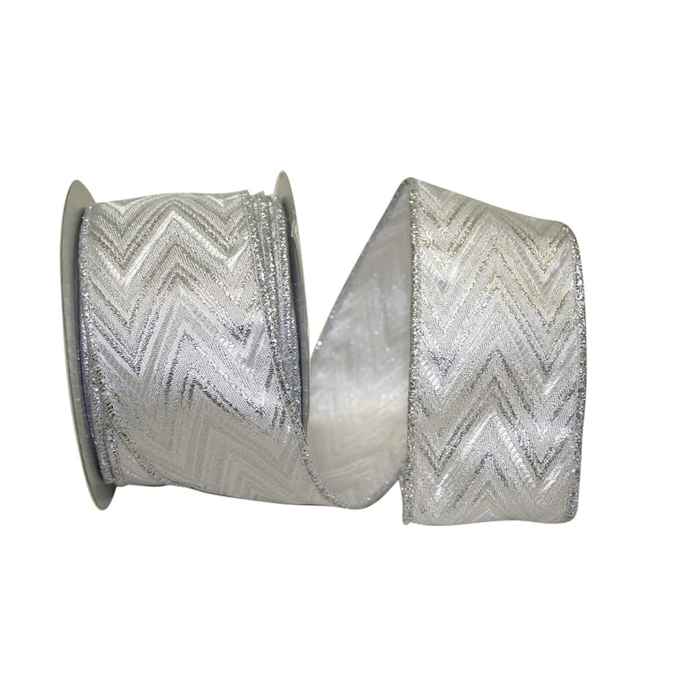 Reliant 2.5" x 10yd. Silver Metallic Jacquard Wired Ribbon