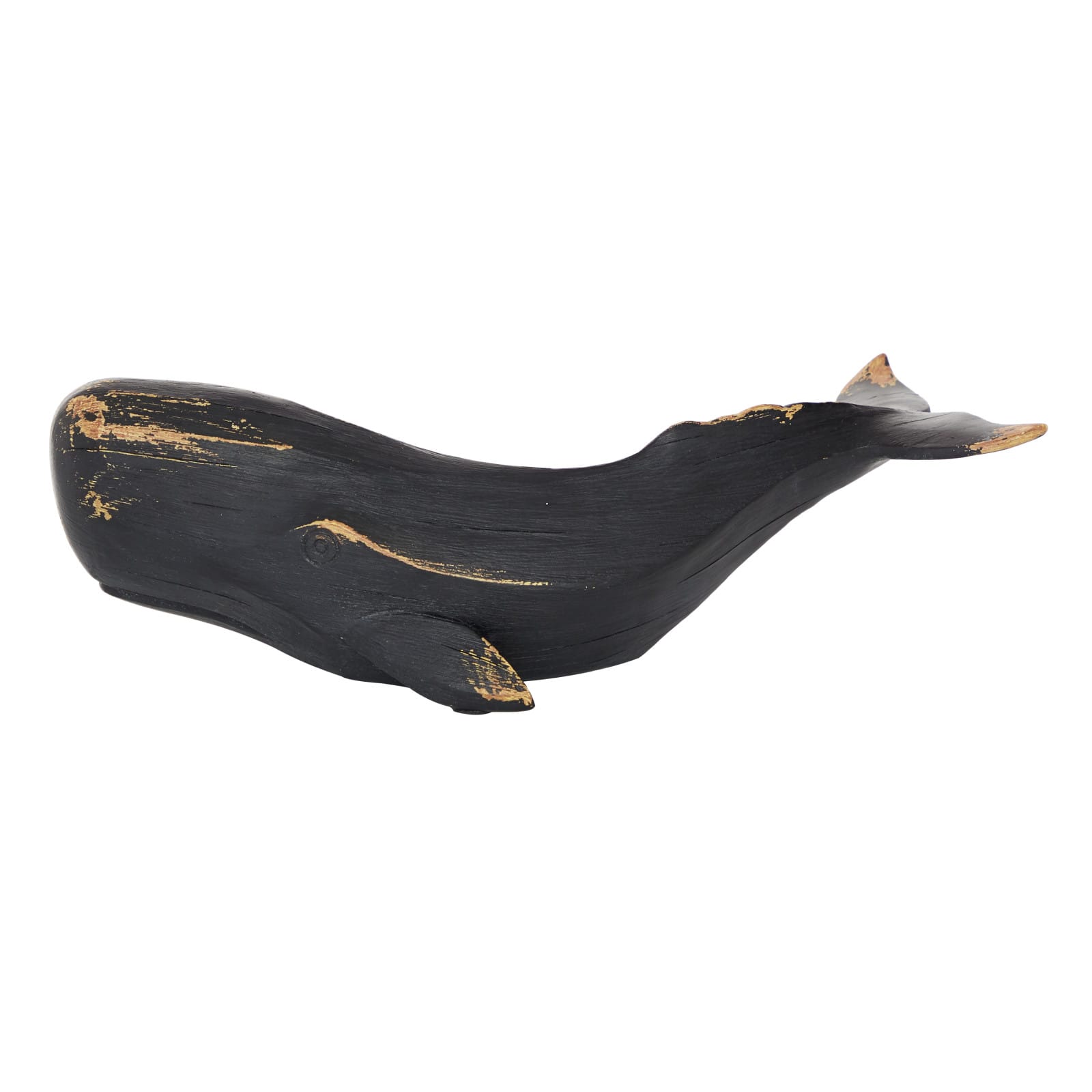 Black Polyresin Coastal Whale Sculpture, 4" x 14" x 5"