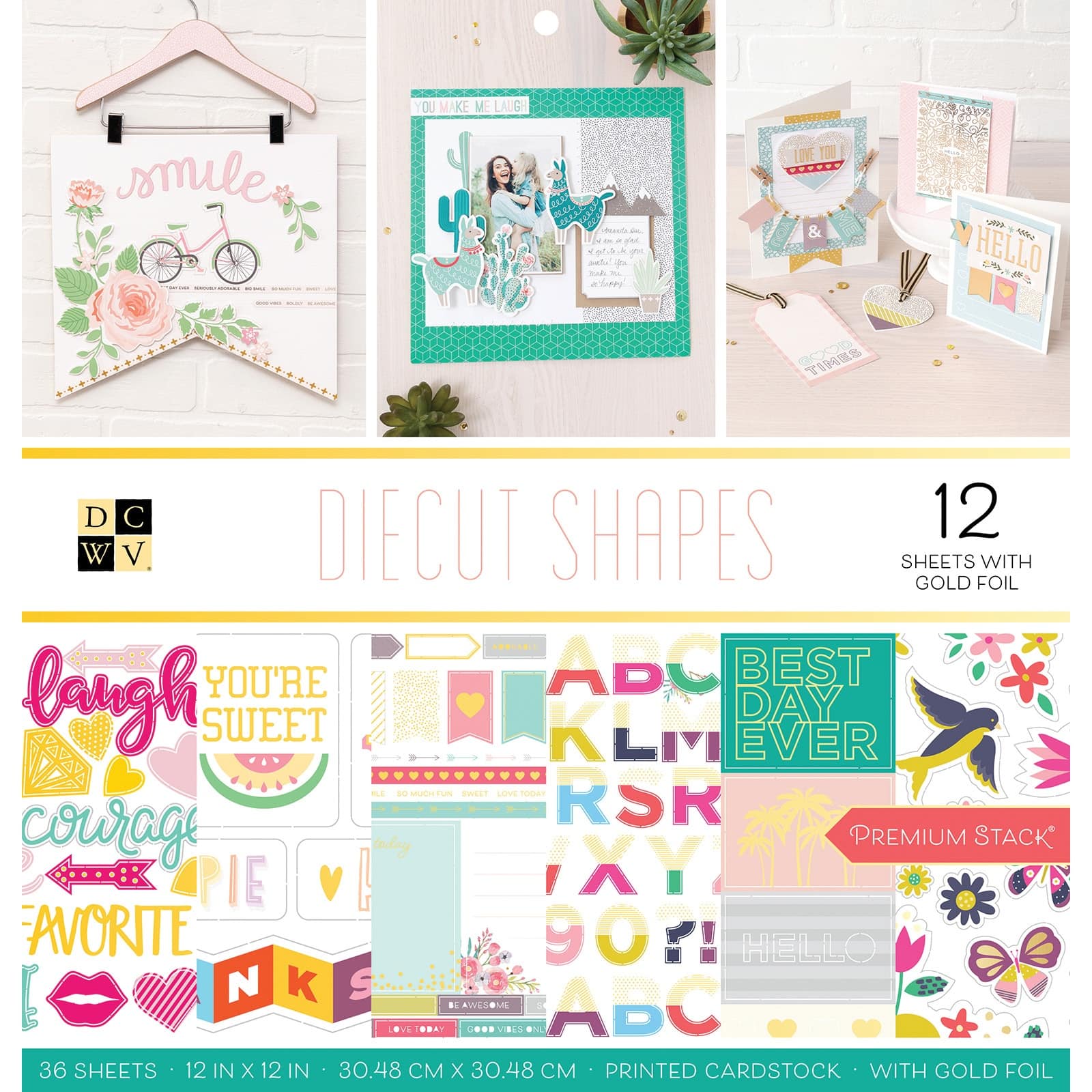 DCWV® 12" x 12" Diecut Shapes Double‑Sided Cardstock Stack, 36 Sheets