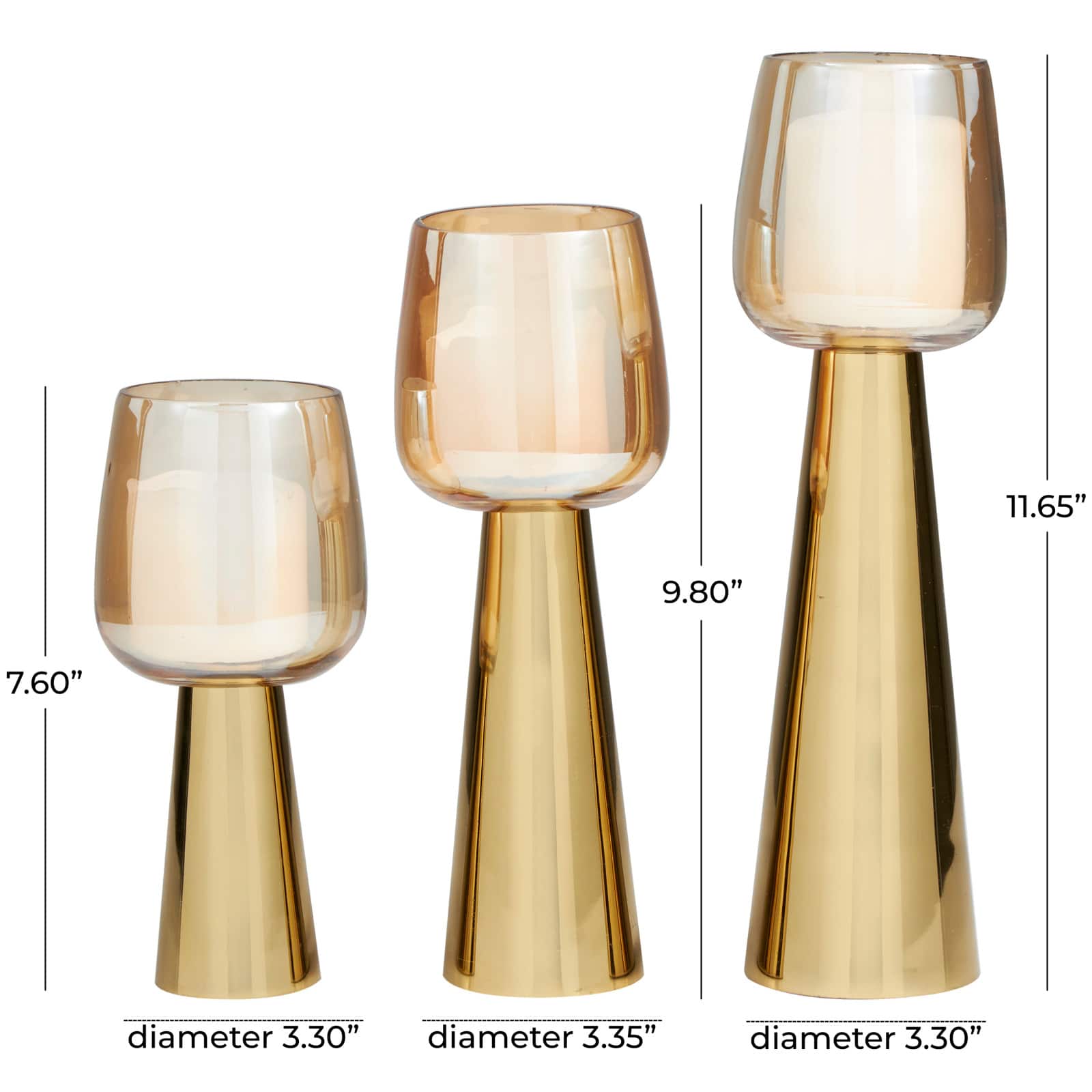 Contemporary Stainless Steel & Glass Candle Holder Set