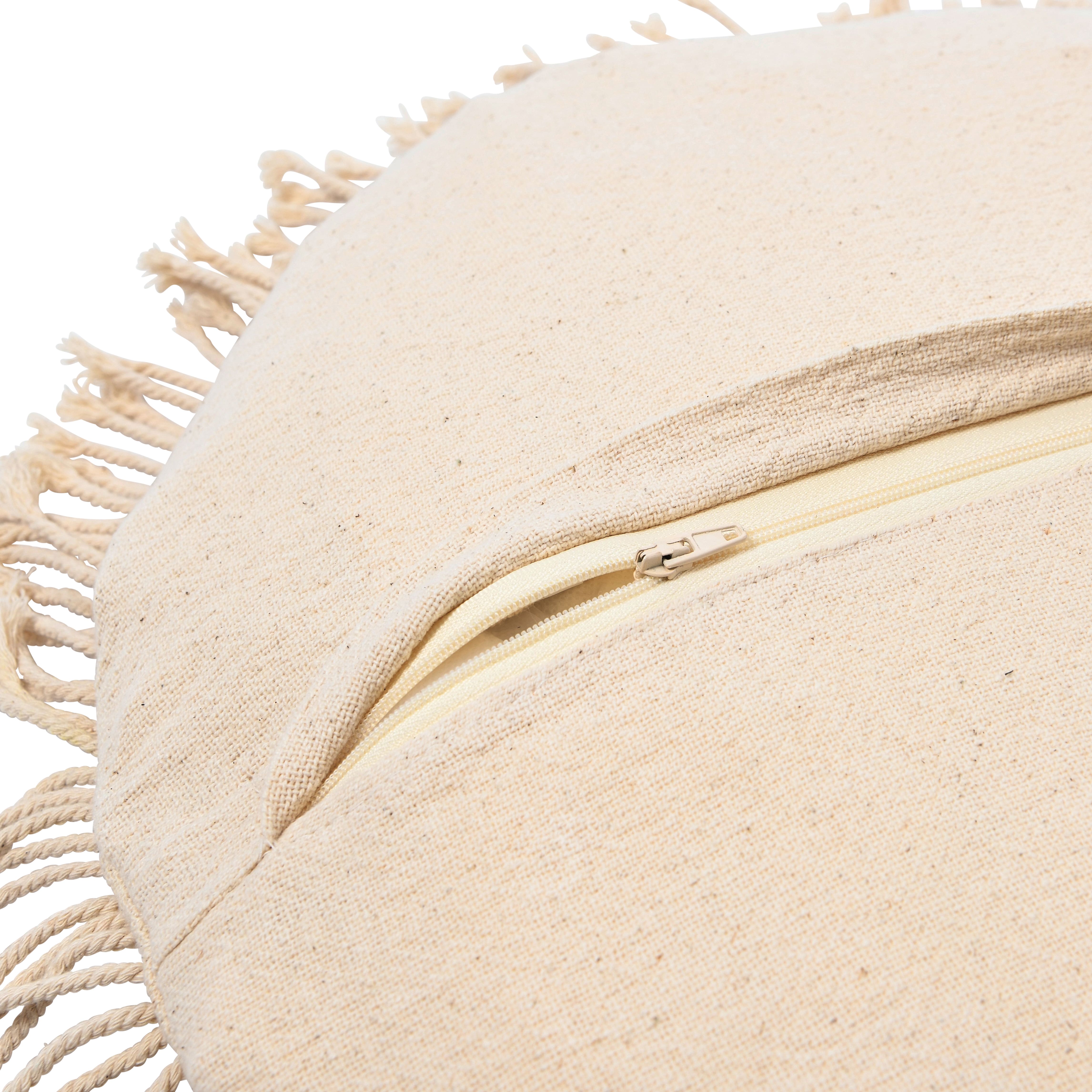 Hello Honey® Natural & Brown Hand-Woven Cotton & Jute Macramé Pillow with Fringe