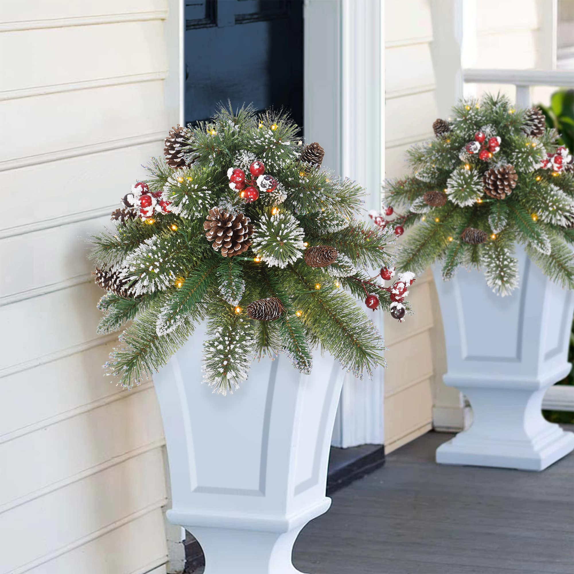 18" Pre-Lit LED Snowy Urn Filler