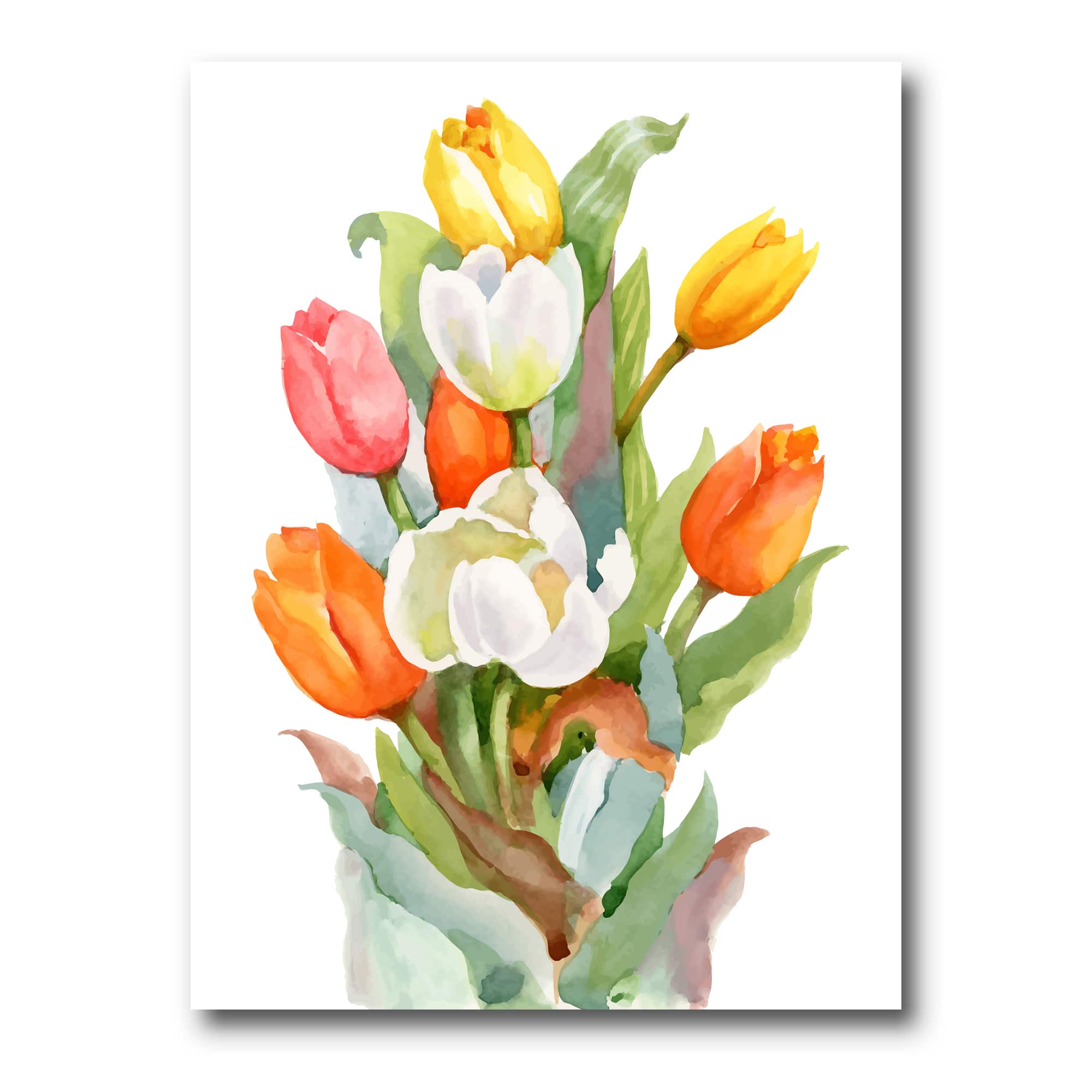 Designart - Blooming White and Orange Tulips Flower - Traditional Canvas Wall Art Print