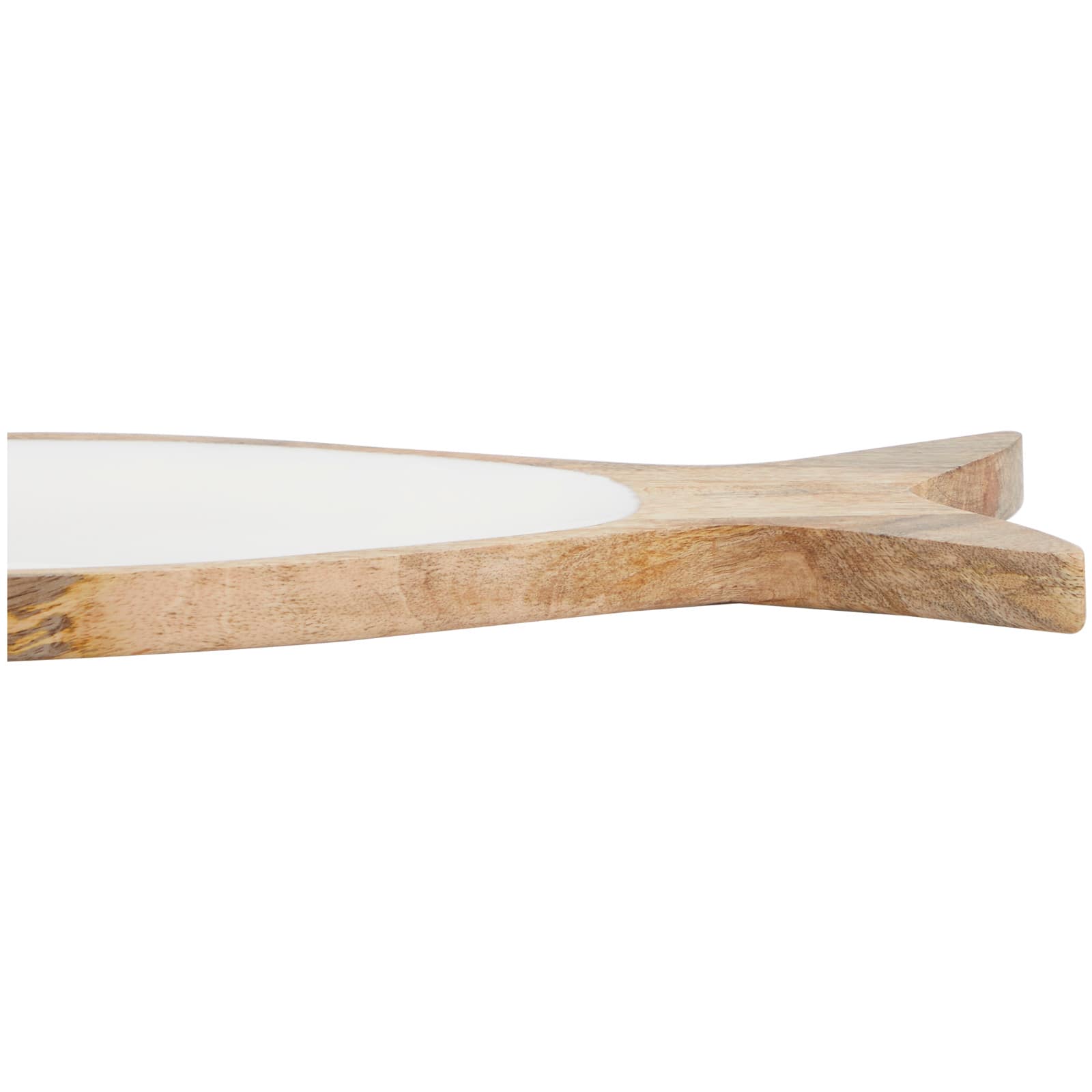 20" Mango Wood Fish Tray with White Enameled Interior
