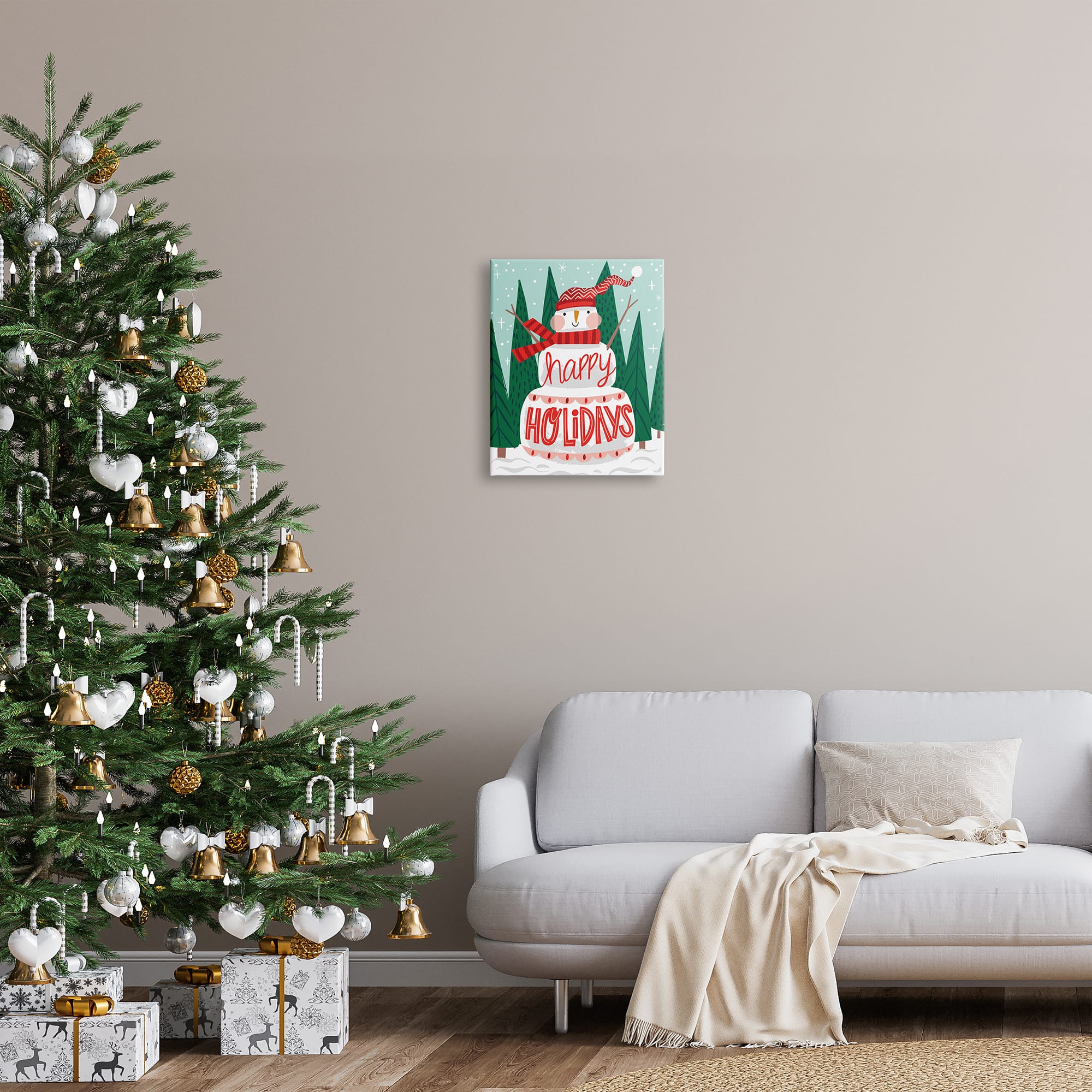 Stupell Industries Happy Holidays Happy Snowman Canvas Wall Art