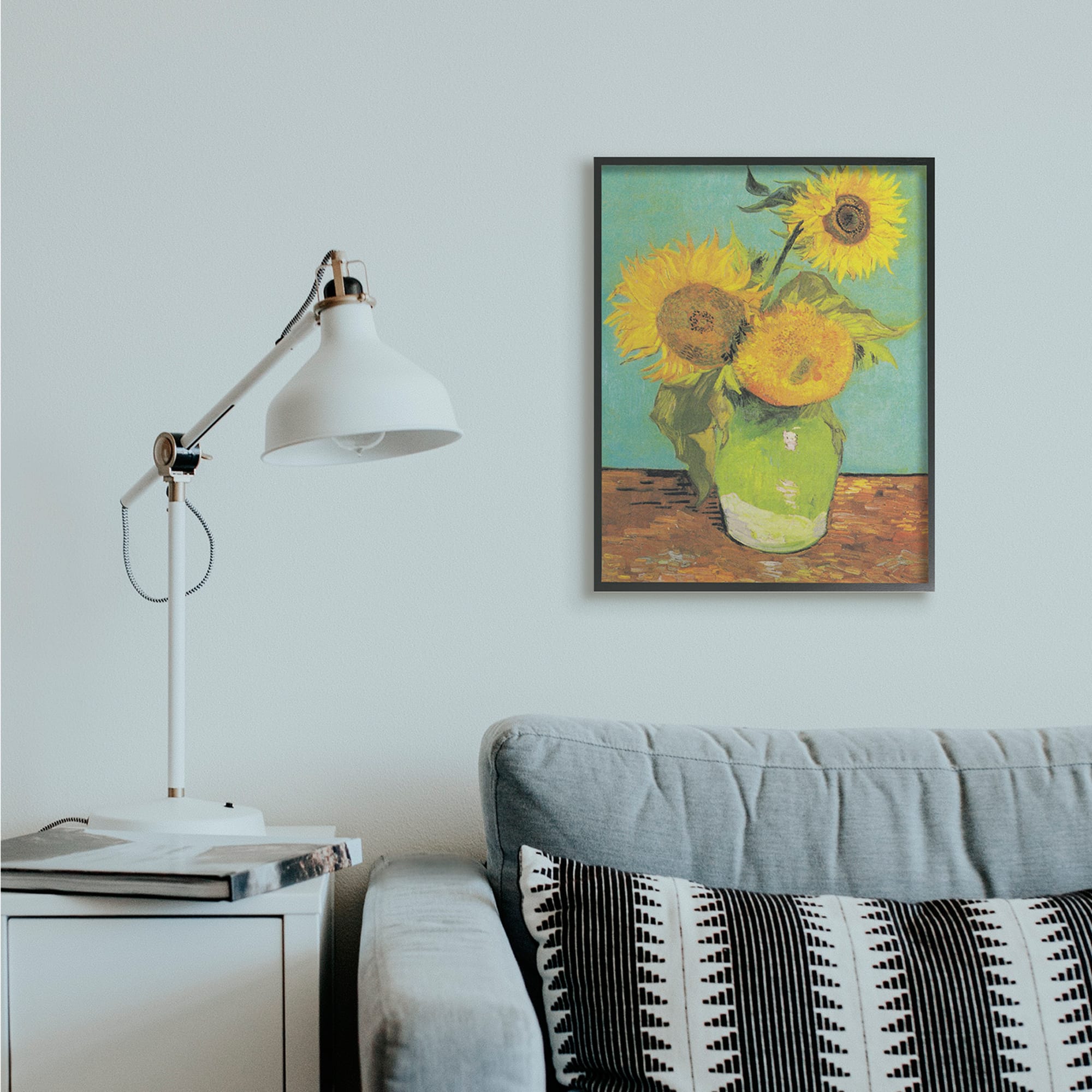 Stupell Industries Traditional Sunflower Painting over Turquoise Van Gogh in Frame Wall Art