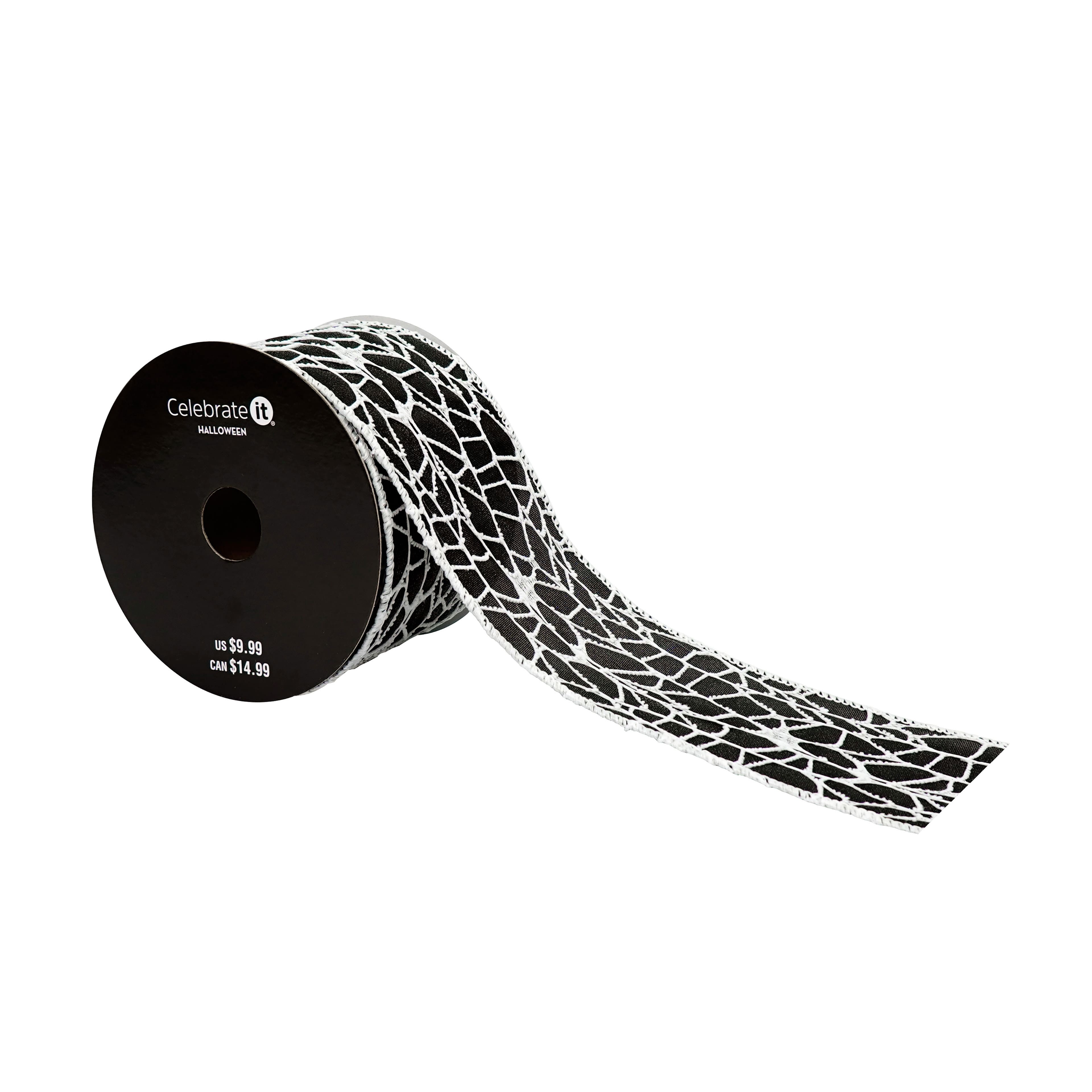 2.5" x 6.6yd. Black & White Spiderweb Wired Taffeta Ribbon by Celebrate It®