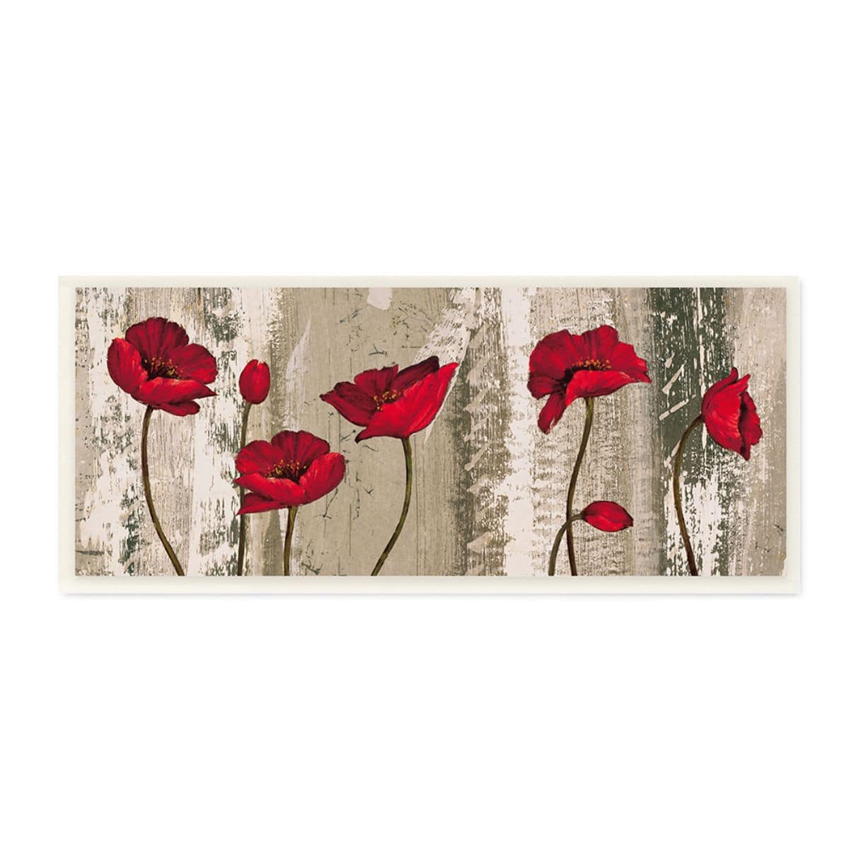 Stupell Industries Red Poppies Blooming Rustic Distressed Wood Grain Wood Wall Plaque